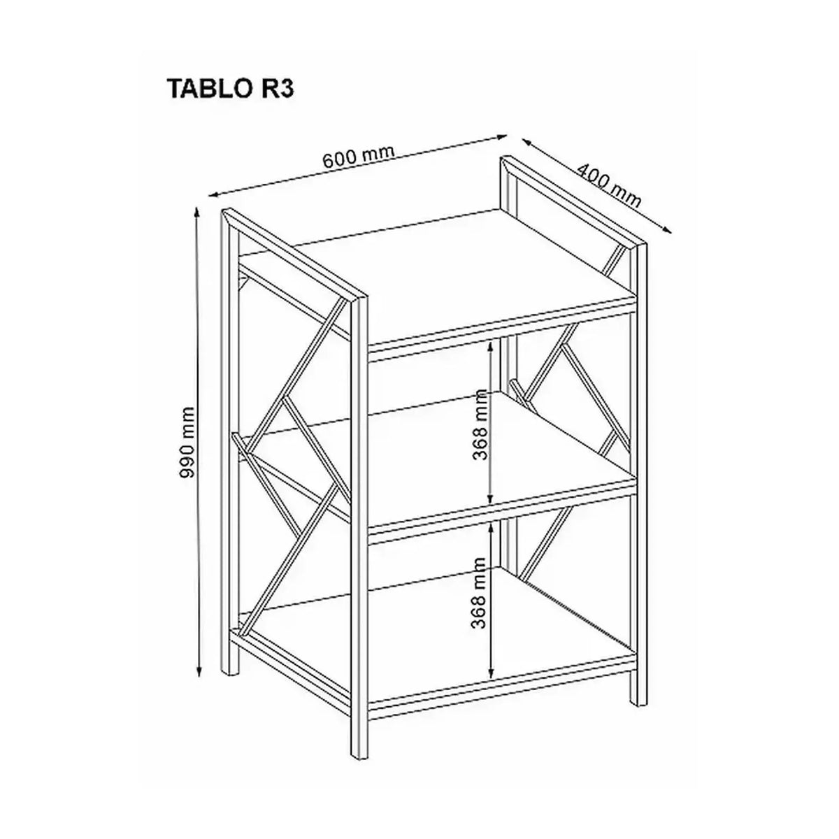 Etajera TABLO R3, stejar/maro inchis, PAL laminat/metal, 60x40x99 cm