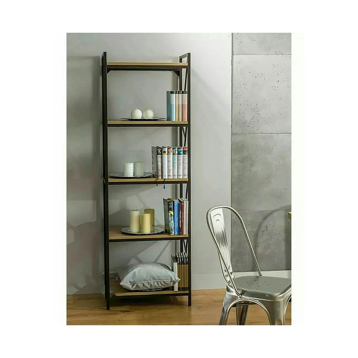 Etajera TABLO R5, stejar/maro inchis, PAL laminat/metal, 60x40x180 cm