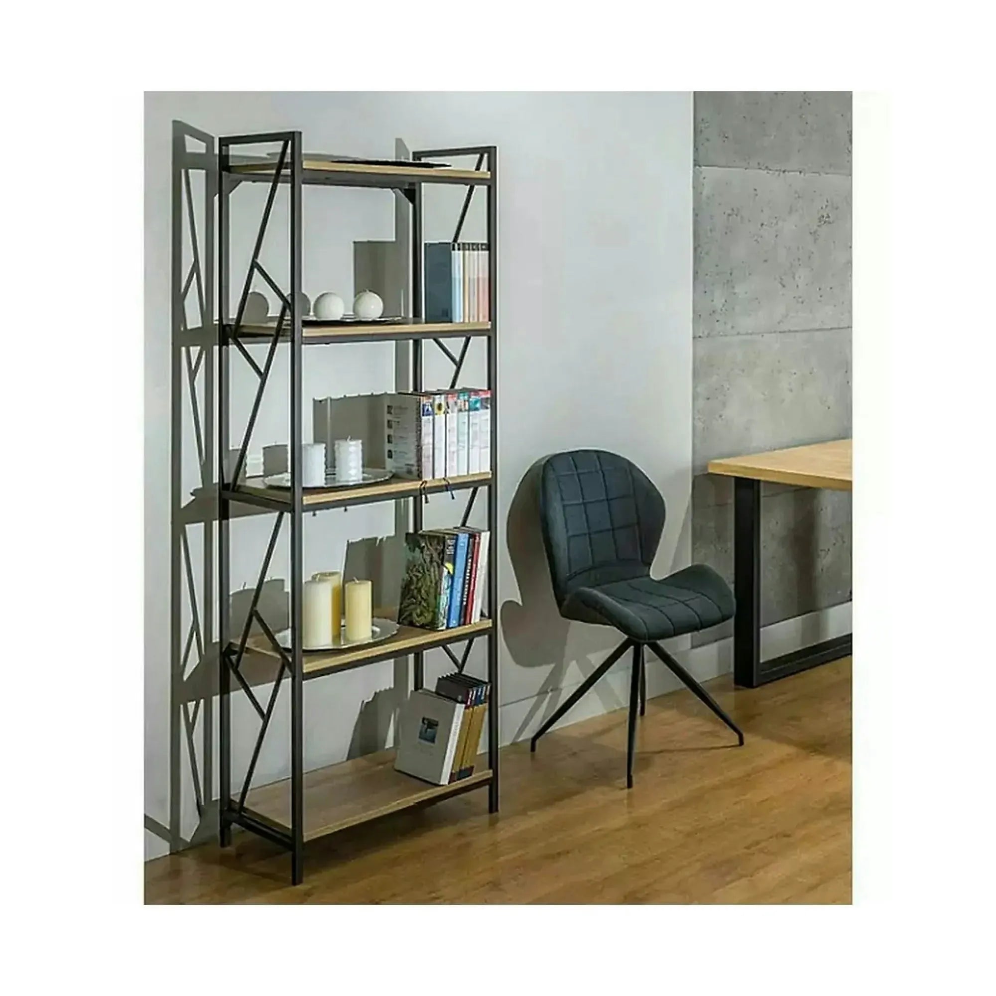 Etajera TABLO R5, stejar/maro inchis, PAL laminat/metal, 60x40x180 cm
