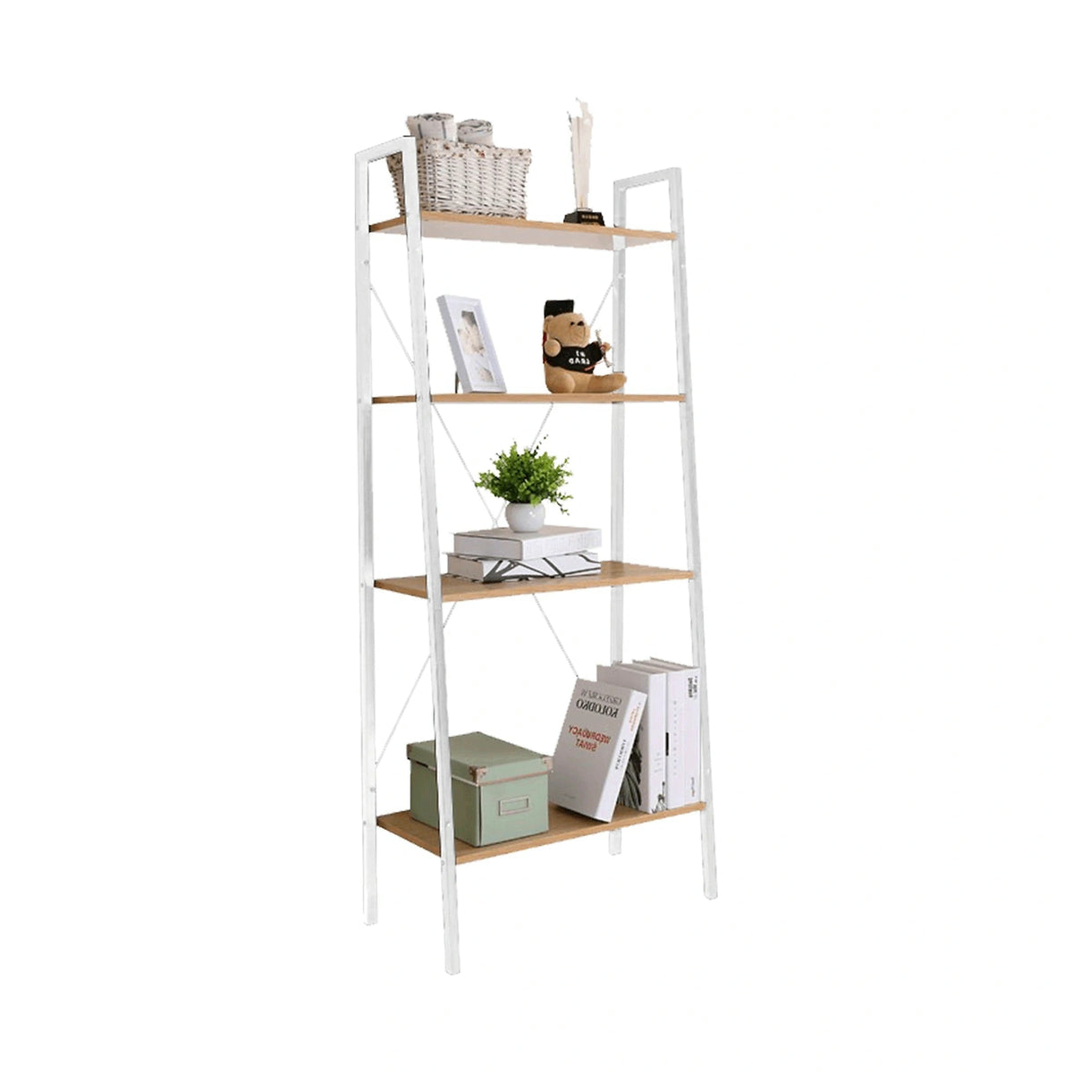 Etajera THEA, stejar/alb, DTD laminat/metal, 60x35x149 cm