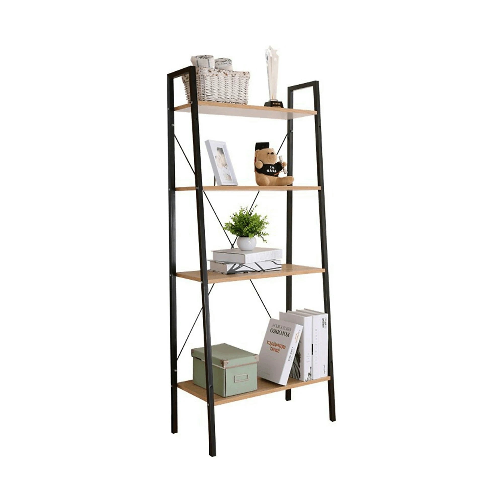 Etajera THEA, stejar/negru, DTD laminat/metal, 60x35x149 cm