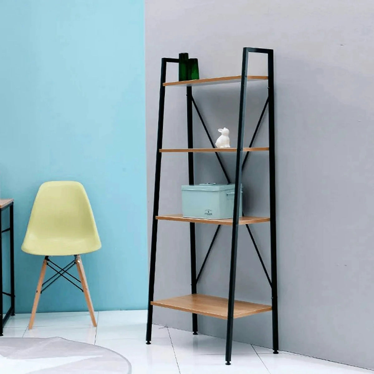 Etajera THEA, stejar/negru, DTD laminat/metal, 60x35x149 cm