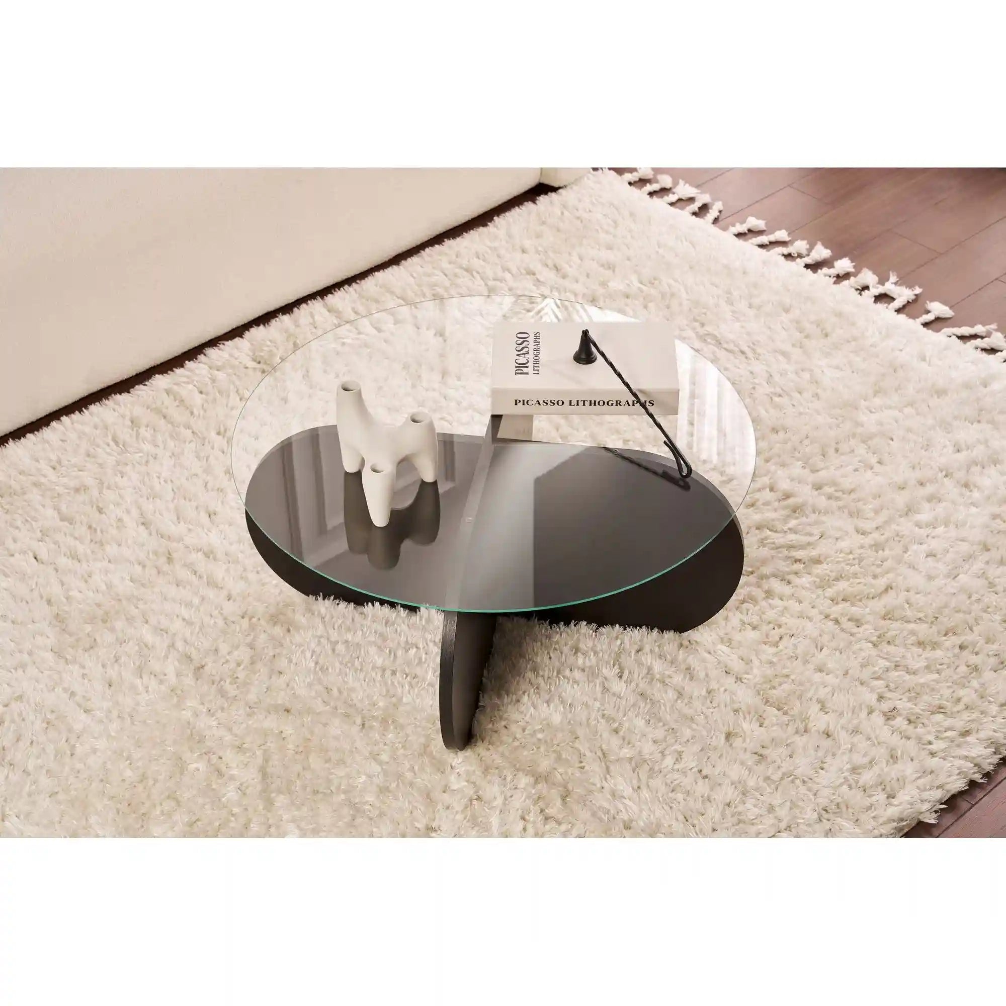 Masuta cafea AERIS, negru/fumuriu, PAL/sticla, 75x75x35 cm