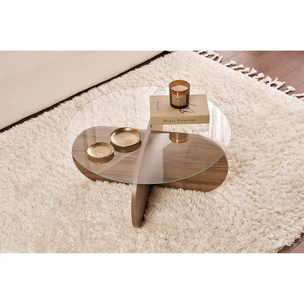 Masuta cafea AERIS, nuc, PAL/sticla, 75x75x35 cm