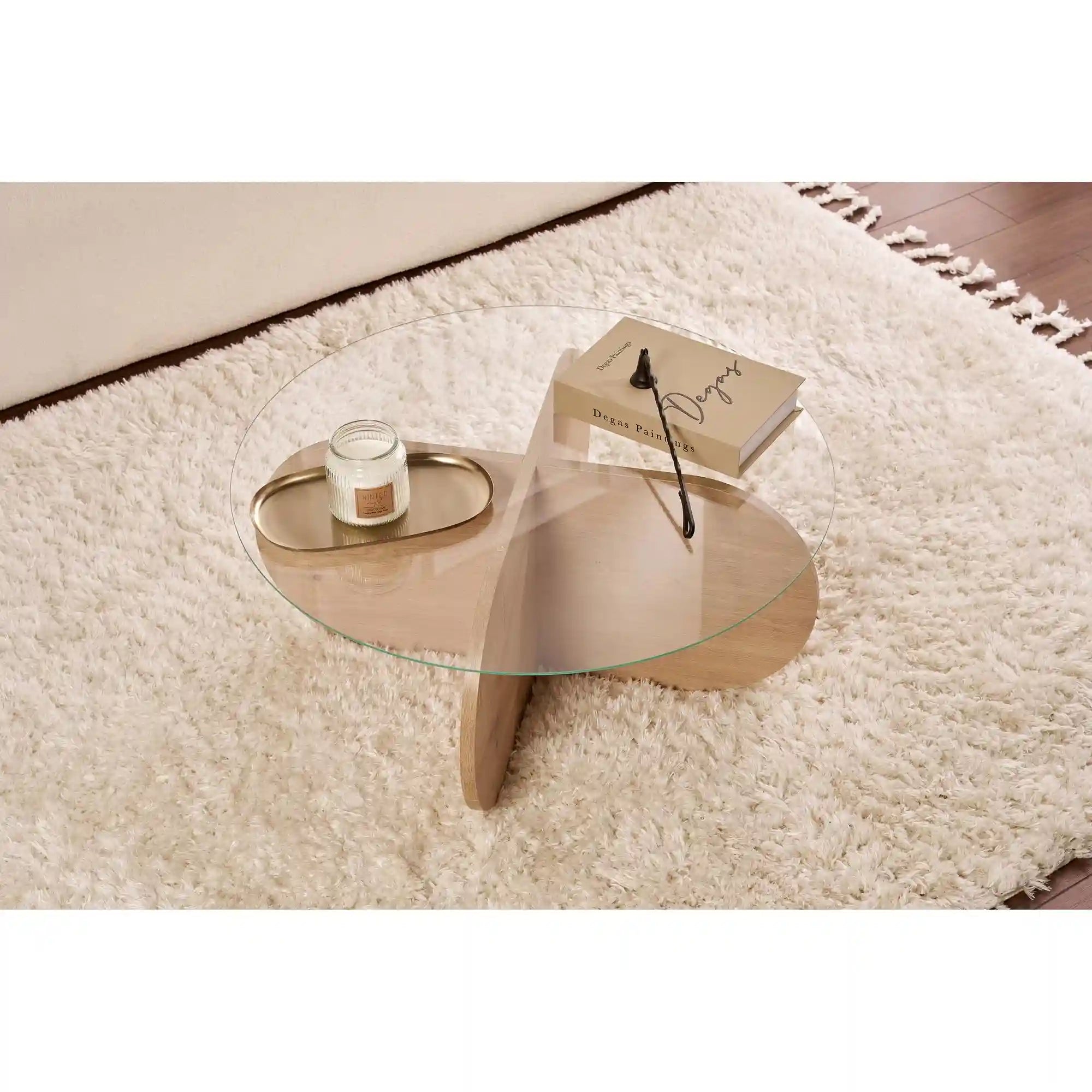 Masuta cafea AERIS, stejar, PAL/sticla, 75x75x35 cm