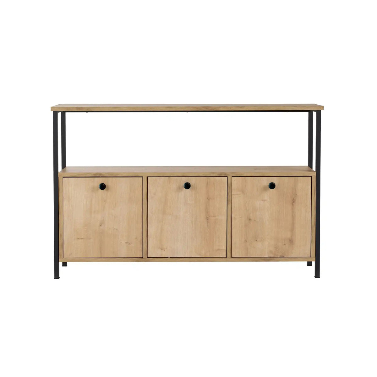 Comoda SOLACE, stejar/negru, PAL/metal, 120x30x77 cm