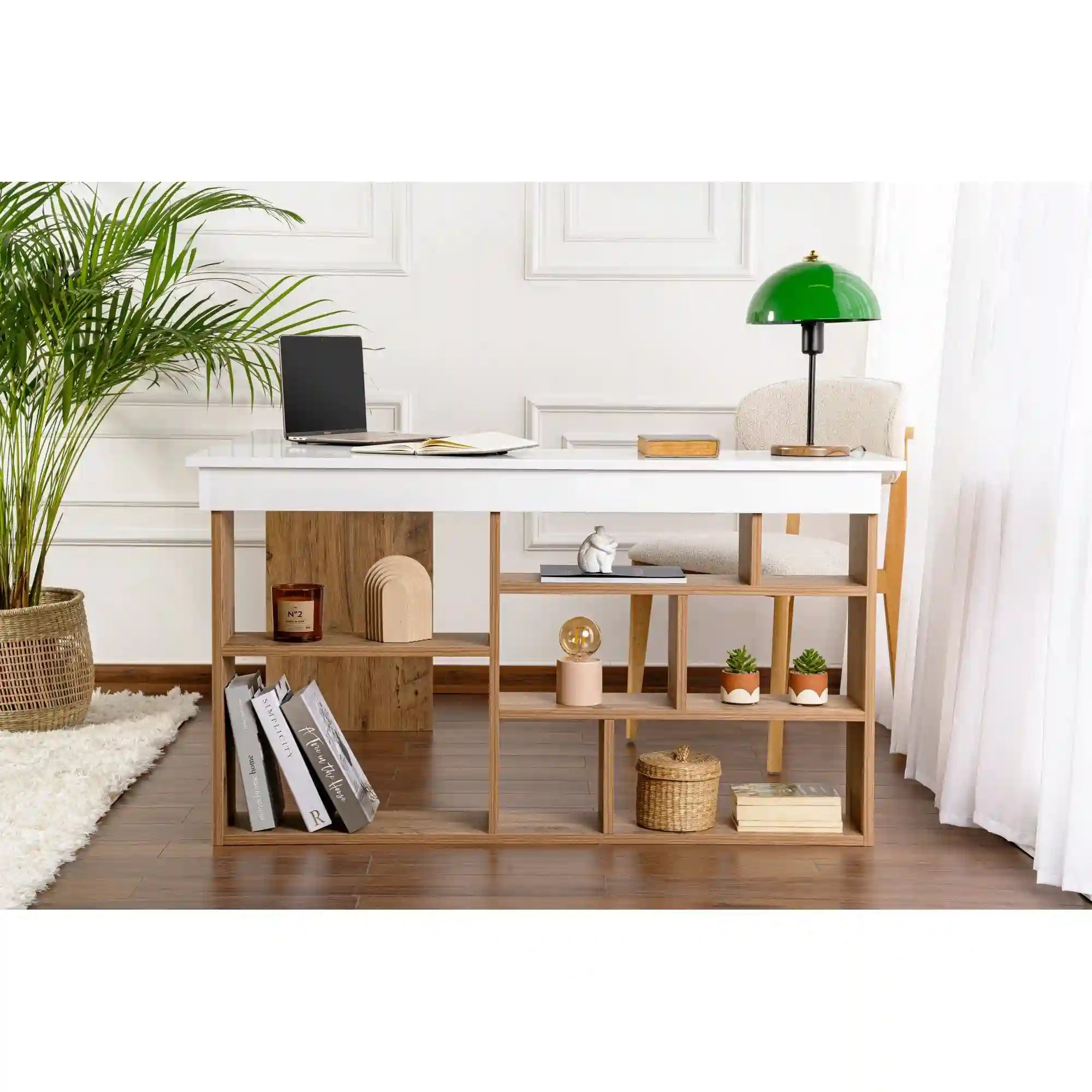 Birou VESPER, alb/pin atlantic, PAL melaminat, 130x120x72 cm