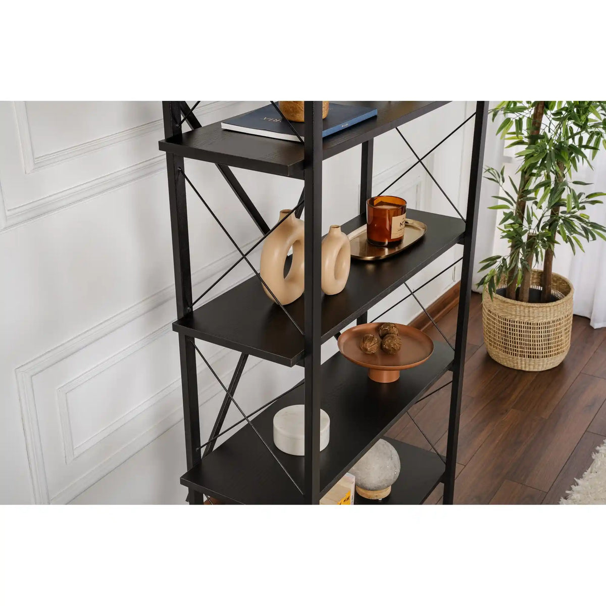 Etajera ELYSIAN, negru, PAL/metal, 90x34x180 cm
