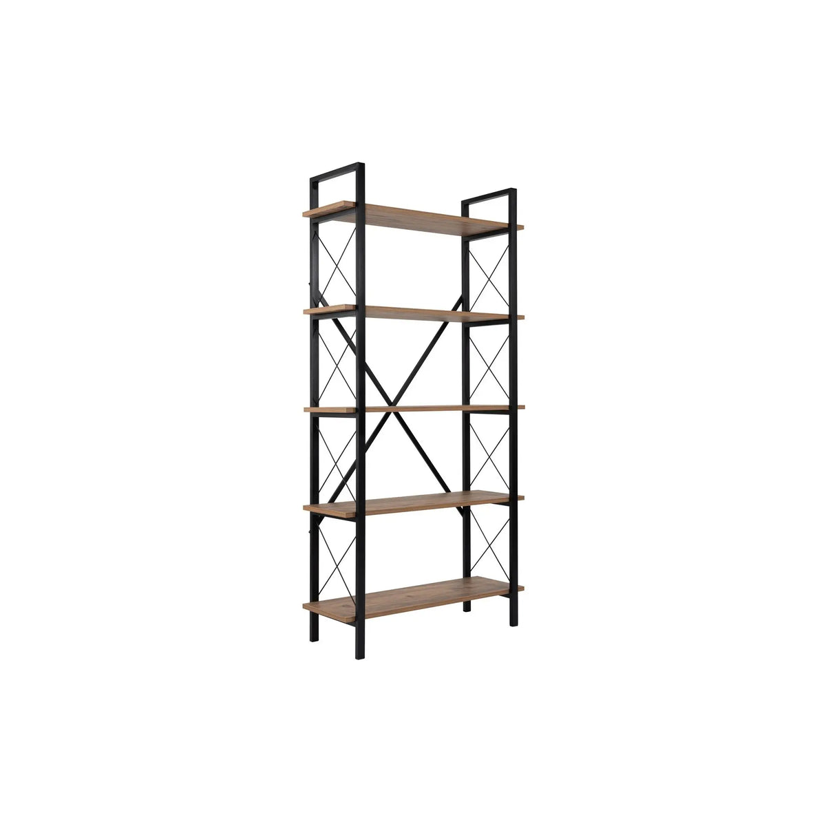 Etajera ELYSIAN, pin/negru, PAL/metal, 90x34x180 cm