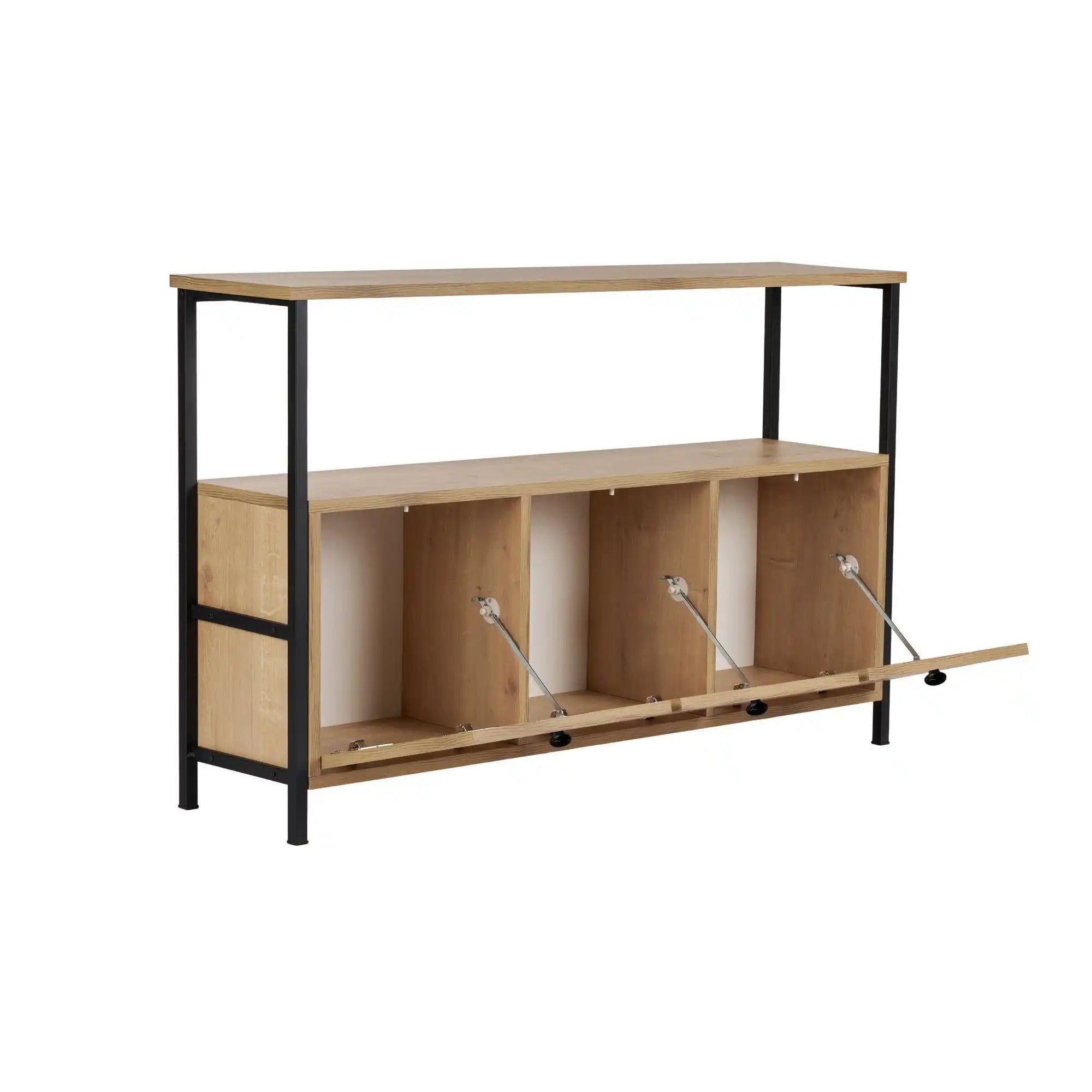 Comoda SOLACE, stejar/negru, PAL/metal, 120x30x77 cm