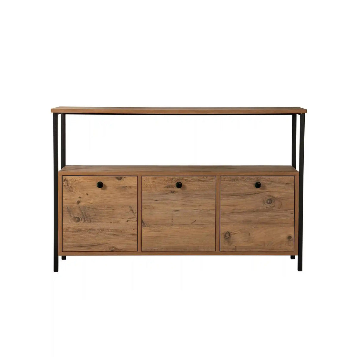 Comoda SOLACE, pin atlantic/negru, PAL/metal, 120x30x77 cm