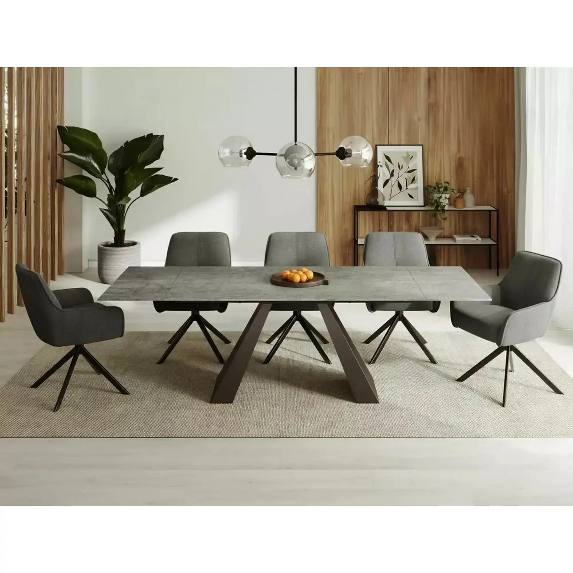 Masa extensibila SALVADORE, gri deschis/negru, sticla/ceramica/metal, 160/240x90x77 cm