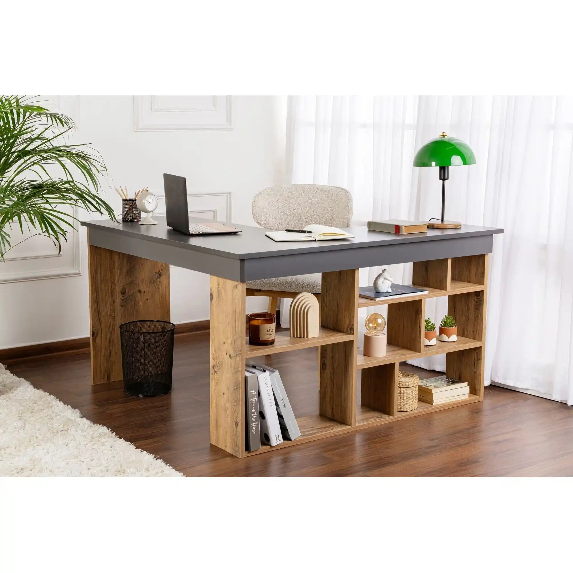 Birou VESPER, gri antracit/pin atlantic, PAL melaminat, 130x120x72 cm