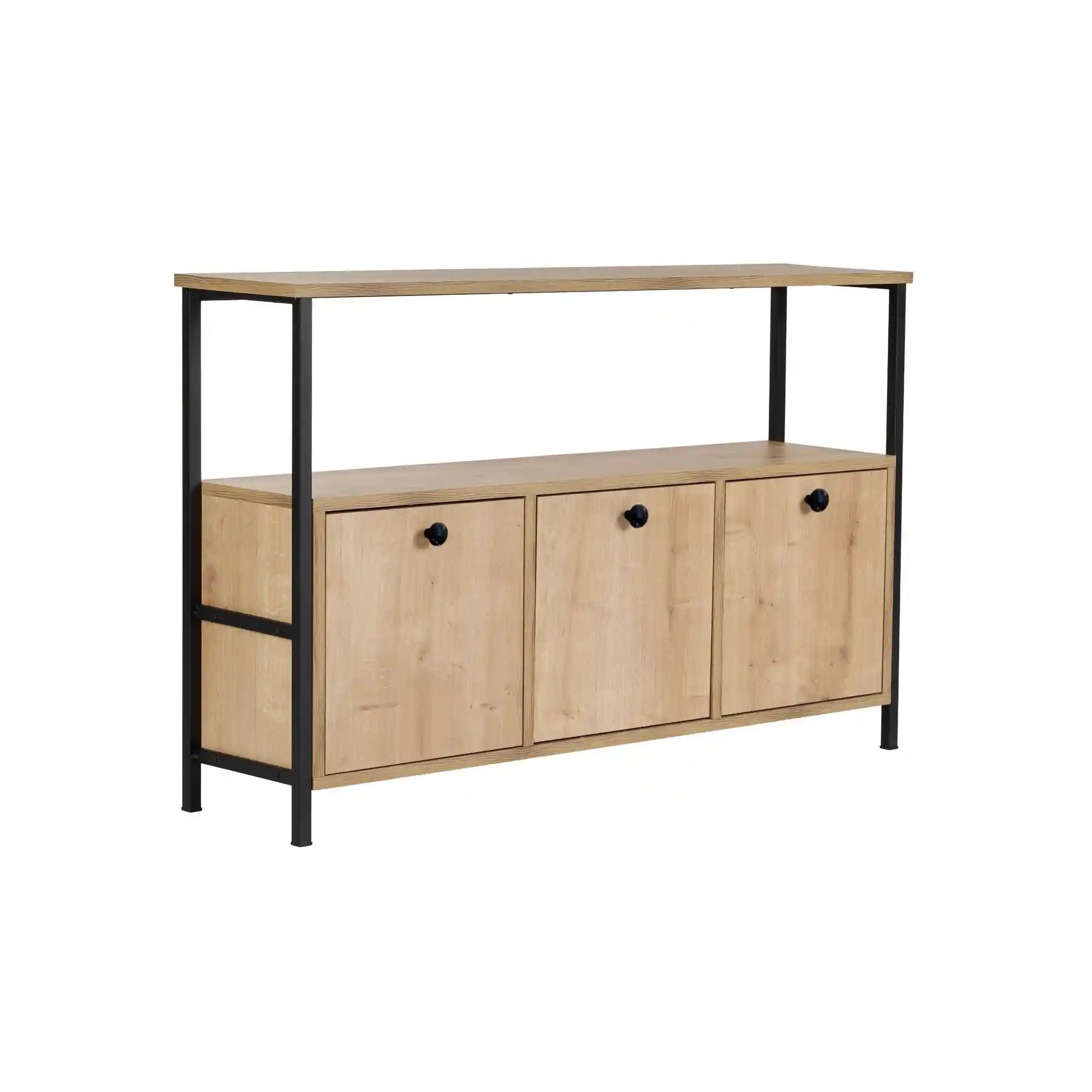 Comoda SOLACE, stejar/negru, PAL/metal, 120x30x77 cm