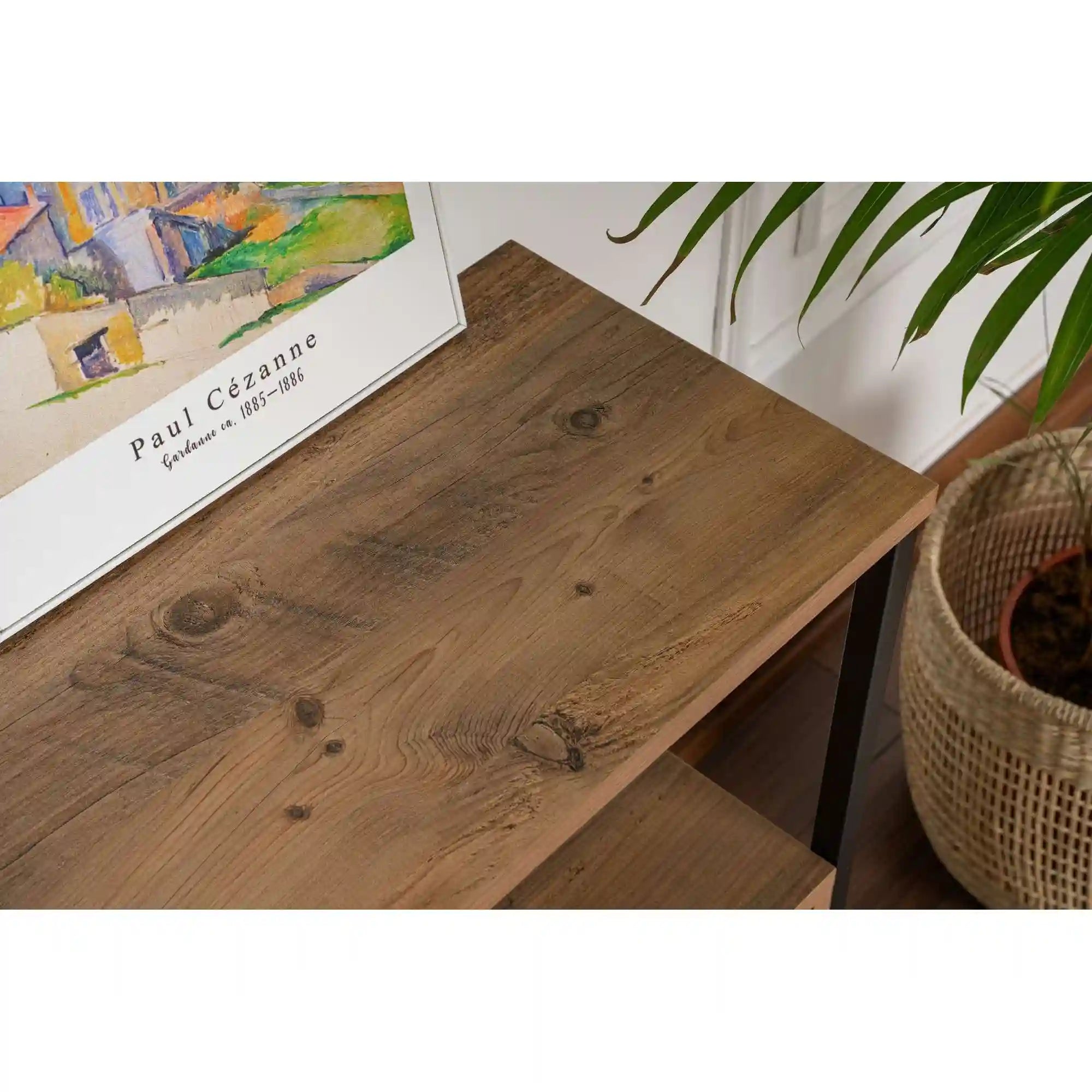 Comoda SOLACE, pin atlantic/negru, PAL/metal, 120x30x77 cm