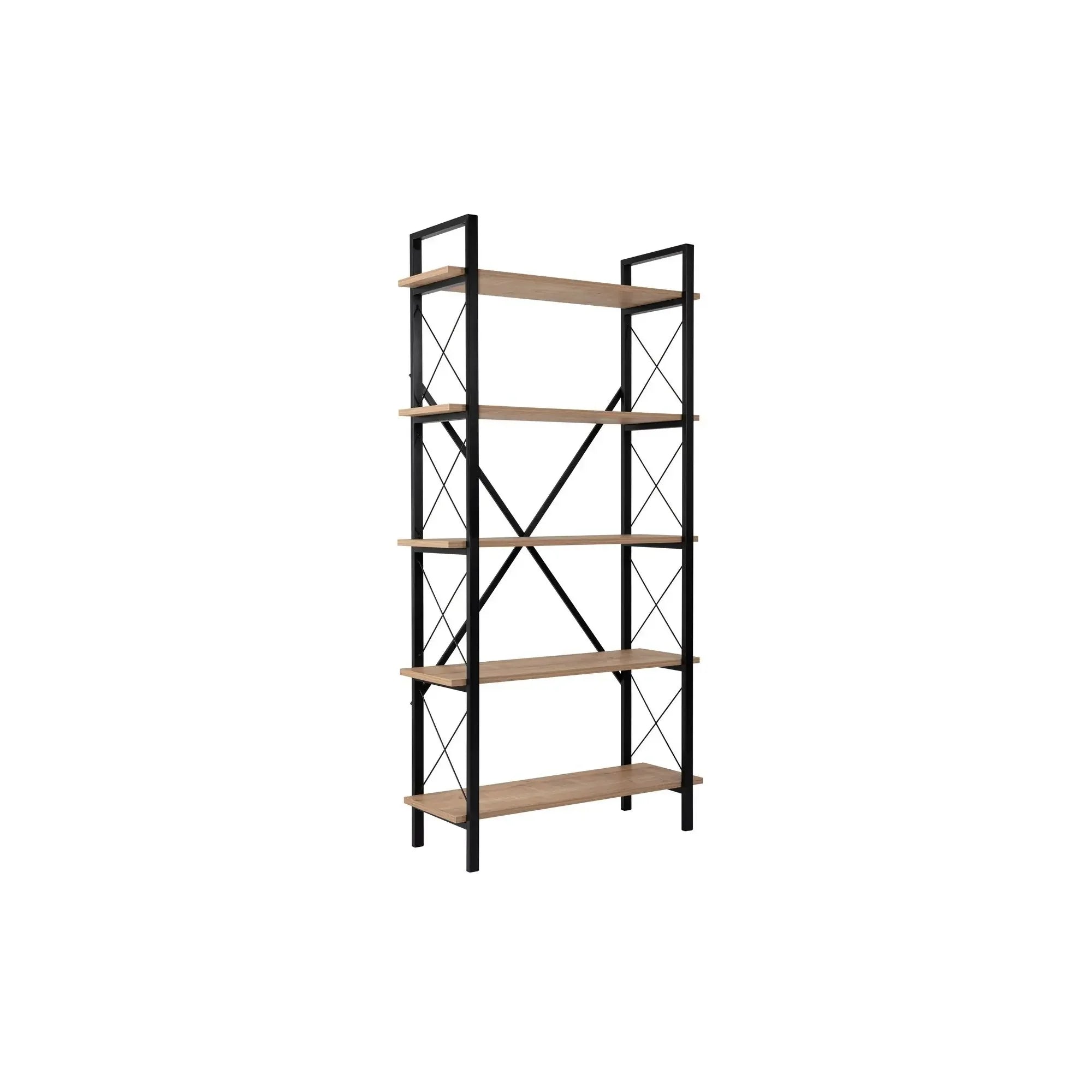 Etajera ELYSIAN, stejar/negru, PAL/metal, 90x34x180 cm