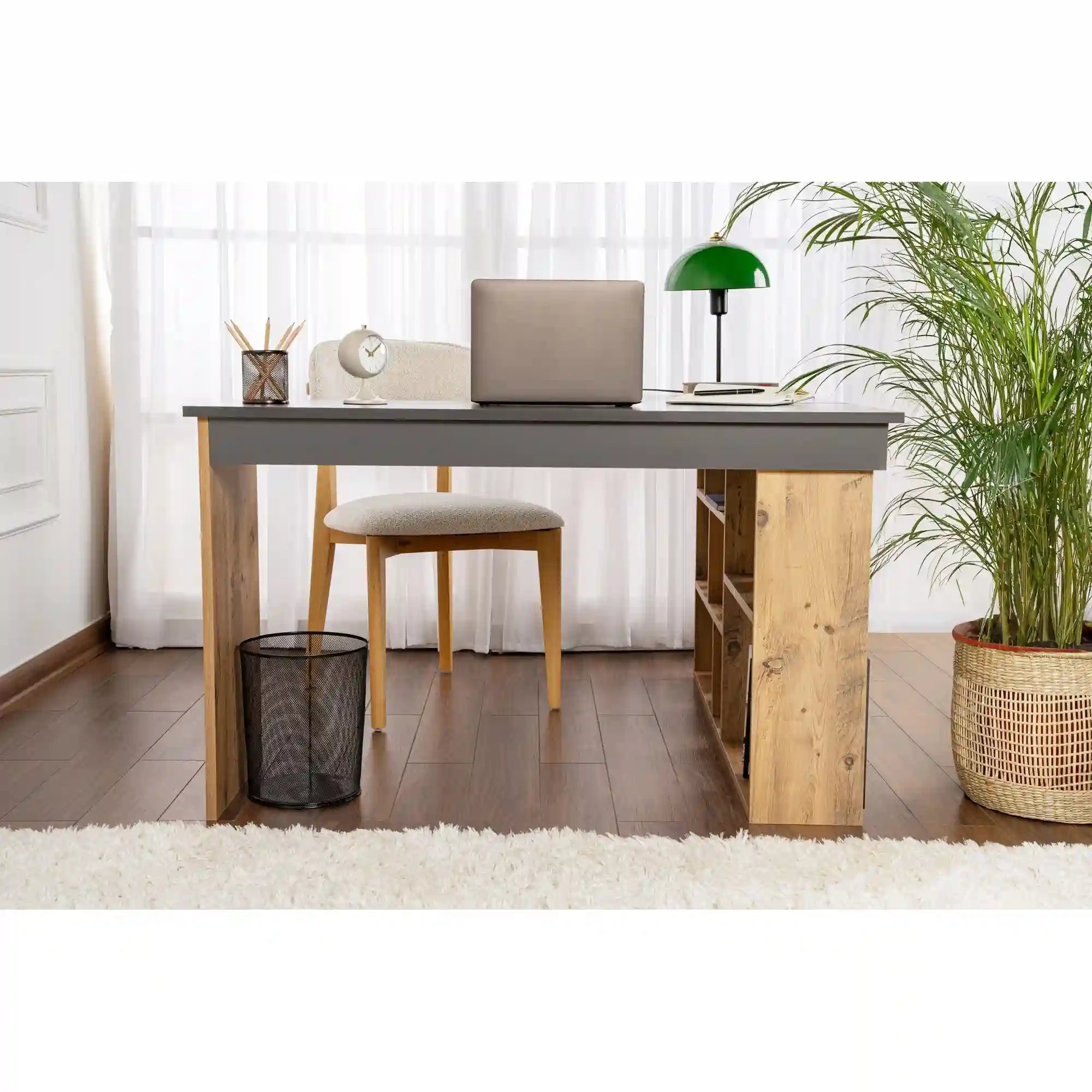 Birou VESPER, gri antracit/pin atlantic, PAL melaminat, 130x120x72 cm