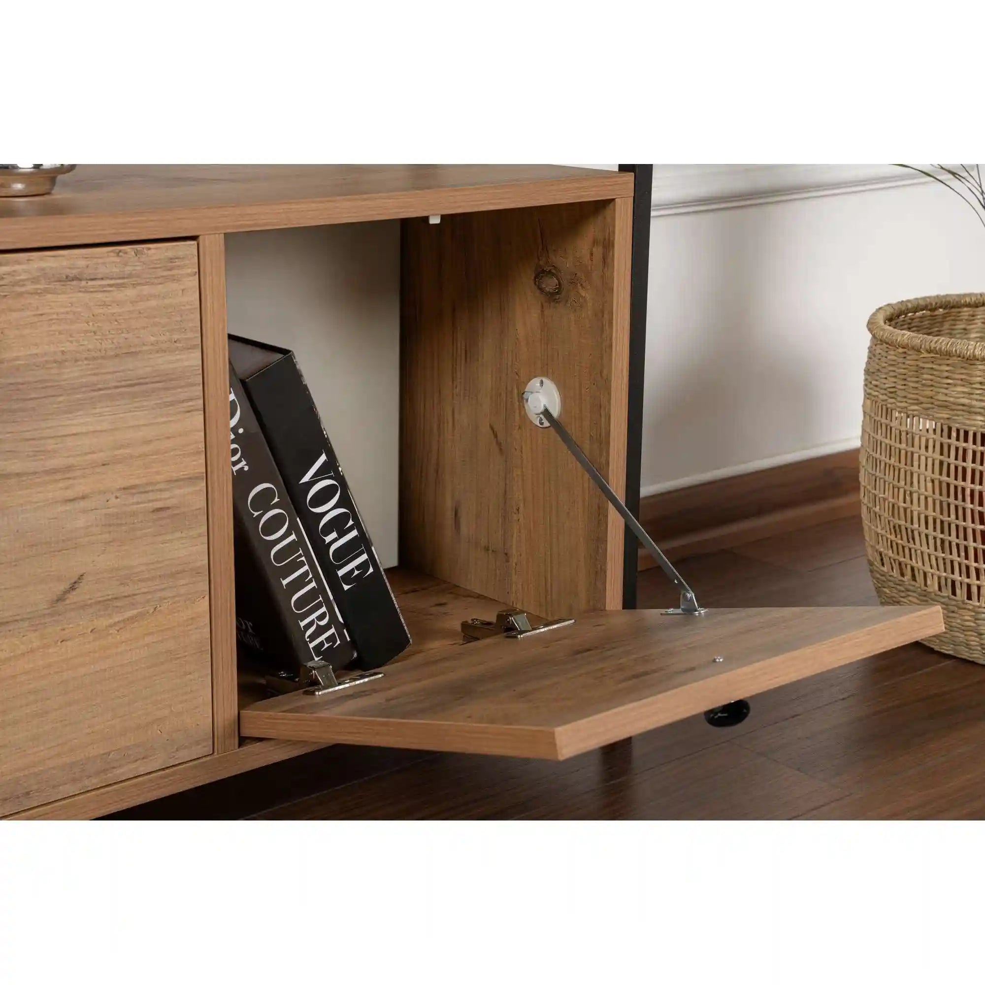 Comoda SOLACE, pin atlantic/negru, PAL/metal, 120x30x77 cm