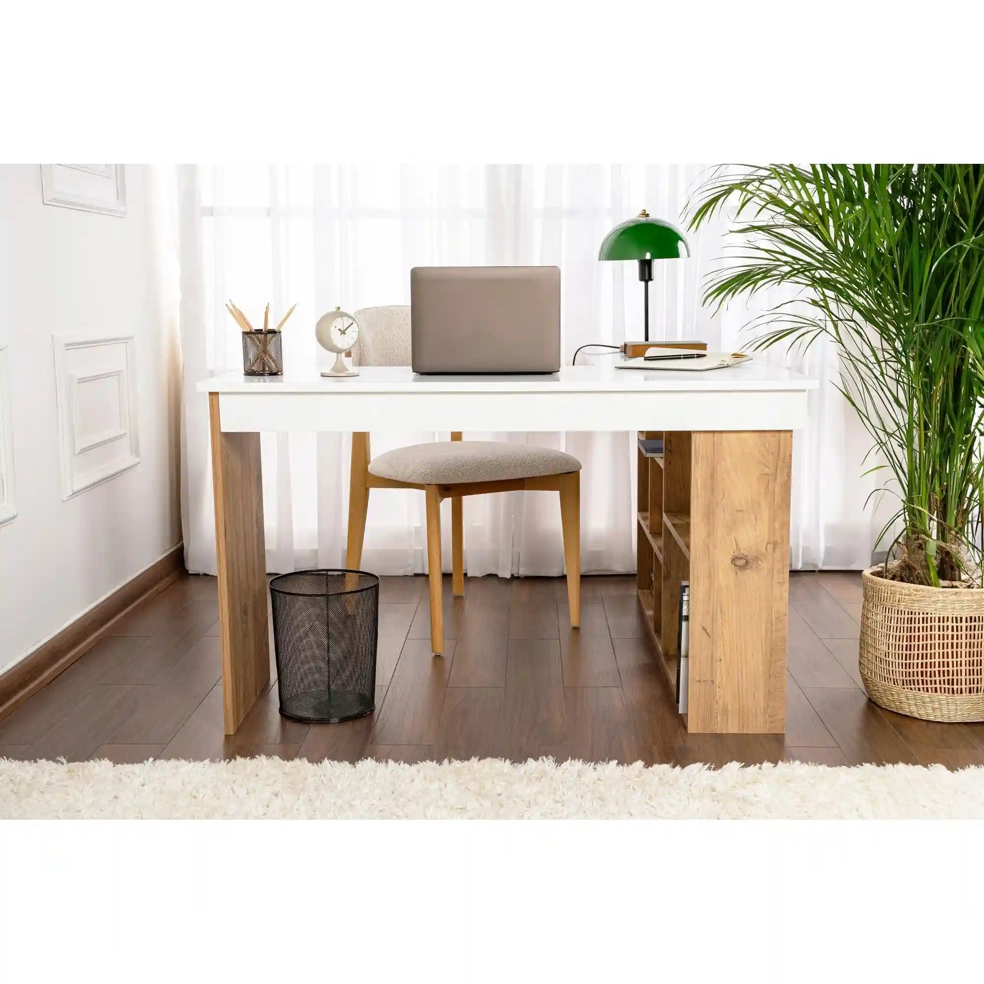 Birou VESPER, alb/pin atlantic, PAL melaminat, 130x120x72 cm