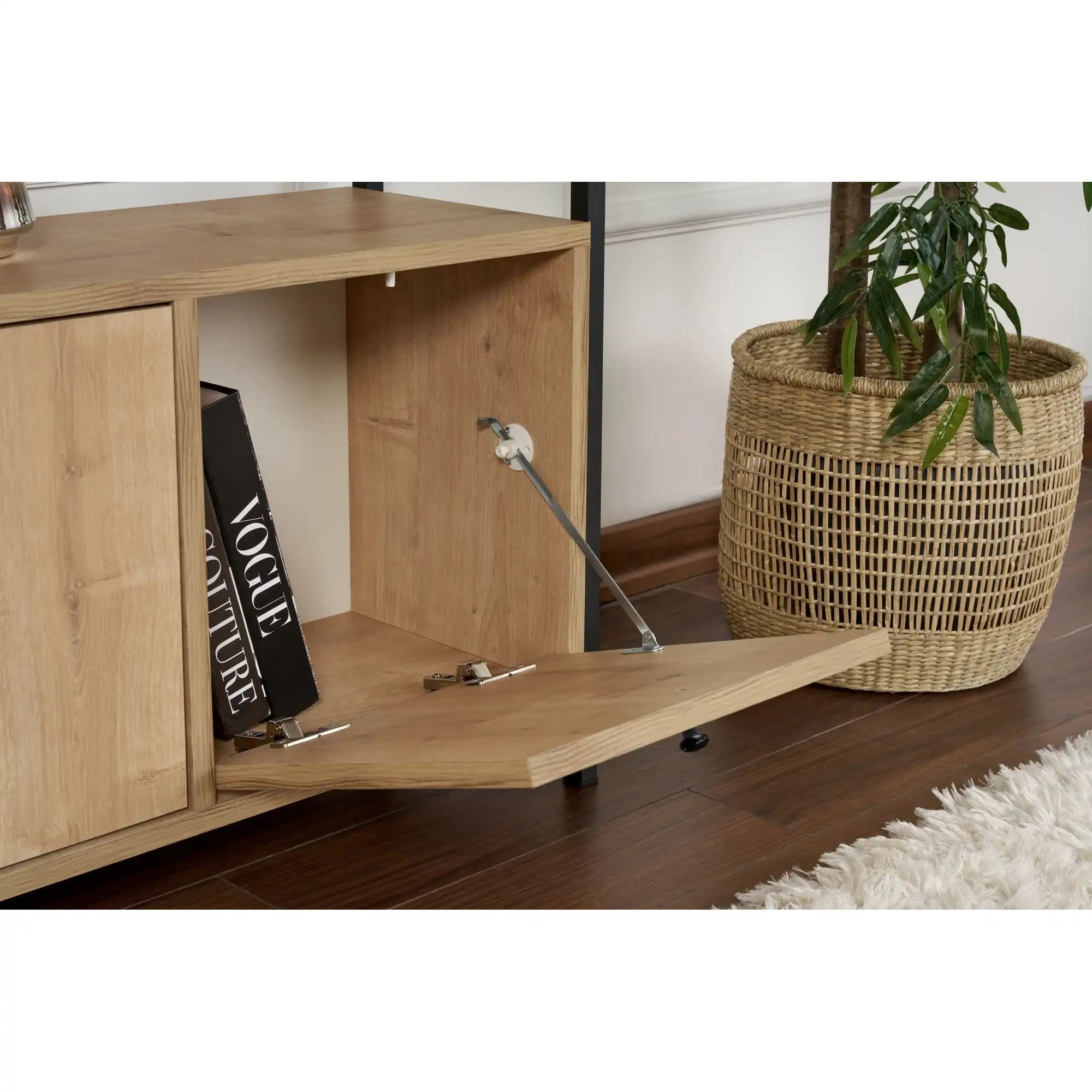 Comoda SOLACE, stejar/negru, PAL/metal, 120x30x77 cm