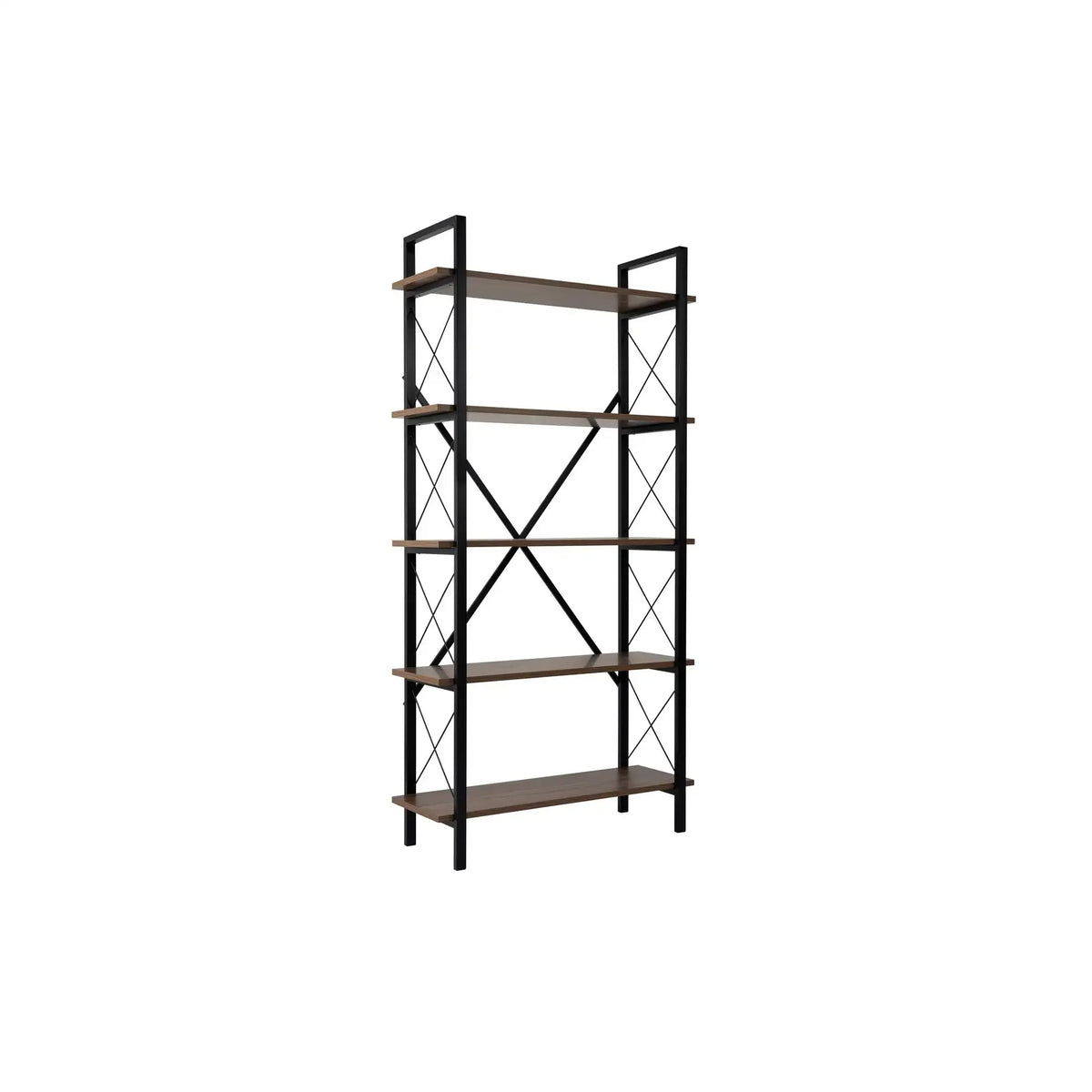 Etajera ELYSIAN, nuc/negru, PAL/metal, 90x34x180 cm