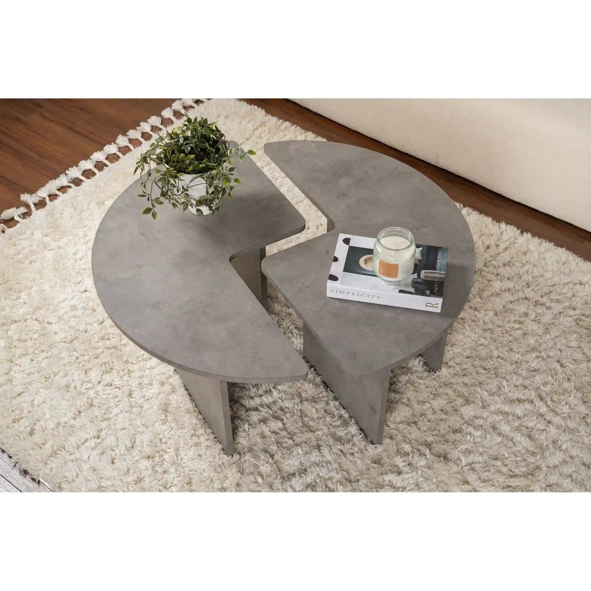 Masuta cafea MOIRA, gri beton, PAL, 90x90x41 cm