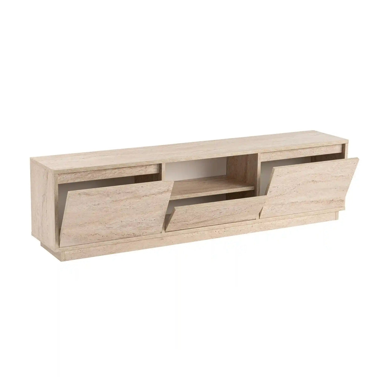 Comoda TV VANGUARD, bej cu efect de piatra travertin, PAL, 160x30x42 cm
