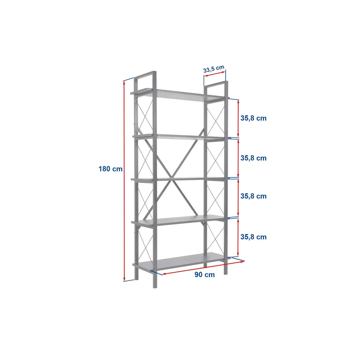 Etajera ELYSIAN, bej cu efect de piatra travertin/negru, PAL/metal, 90x34x180 cm