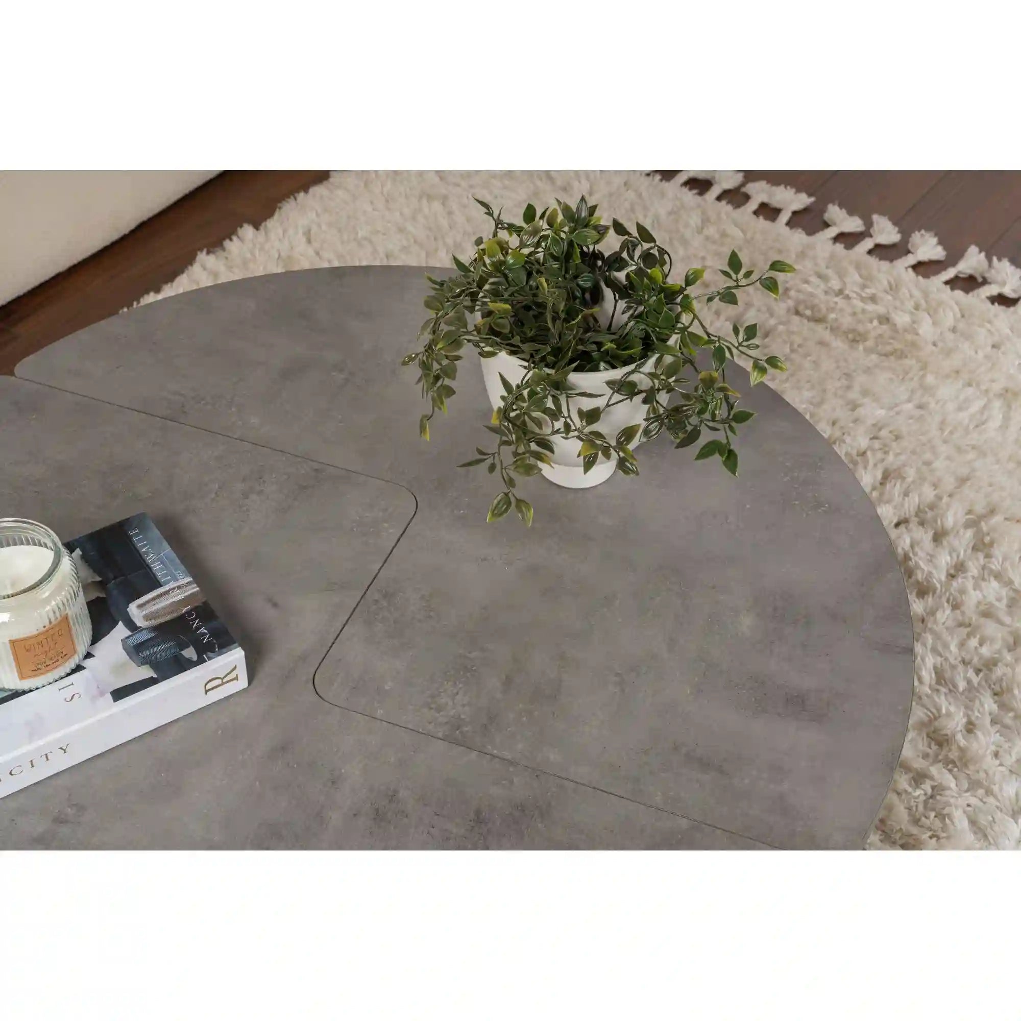 Masuta cafea MOIRA, gri beton, PAL, 90x90x41 cm