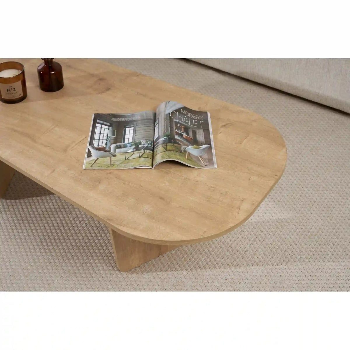 Masuta cafea OVALIS, stejar, PAL, 130x65x40 cm