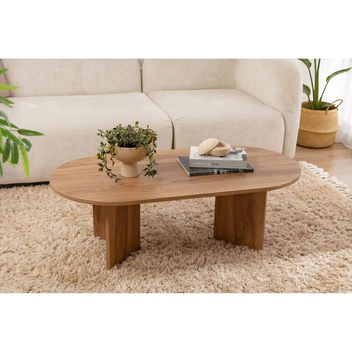 Masuta cafea OVAL, stejar, PAL, 120x40x60 cm