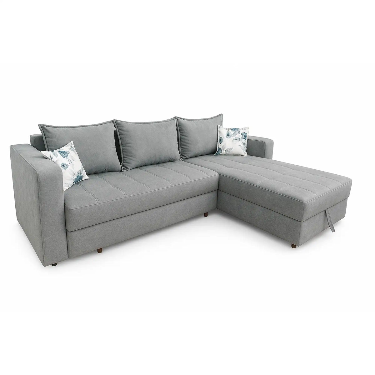 Coltar extensibil ROYAL MATLASAT, sezlong dreapta, stofa clasica gri deschis - Soro 90, cu lada depozitare, 300x190x85 cm