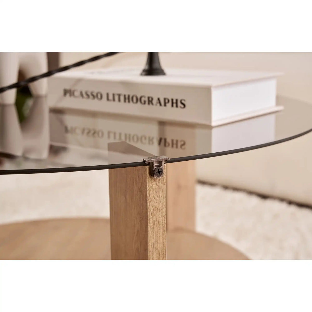 Masuta cafea CLARA, stejar safir/fumuriu, PAL/sticla, 75x75x40 cm