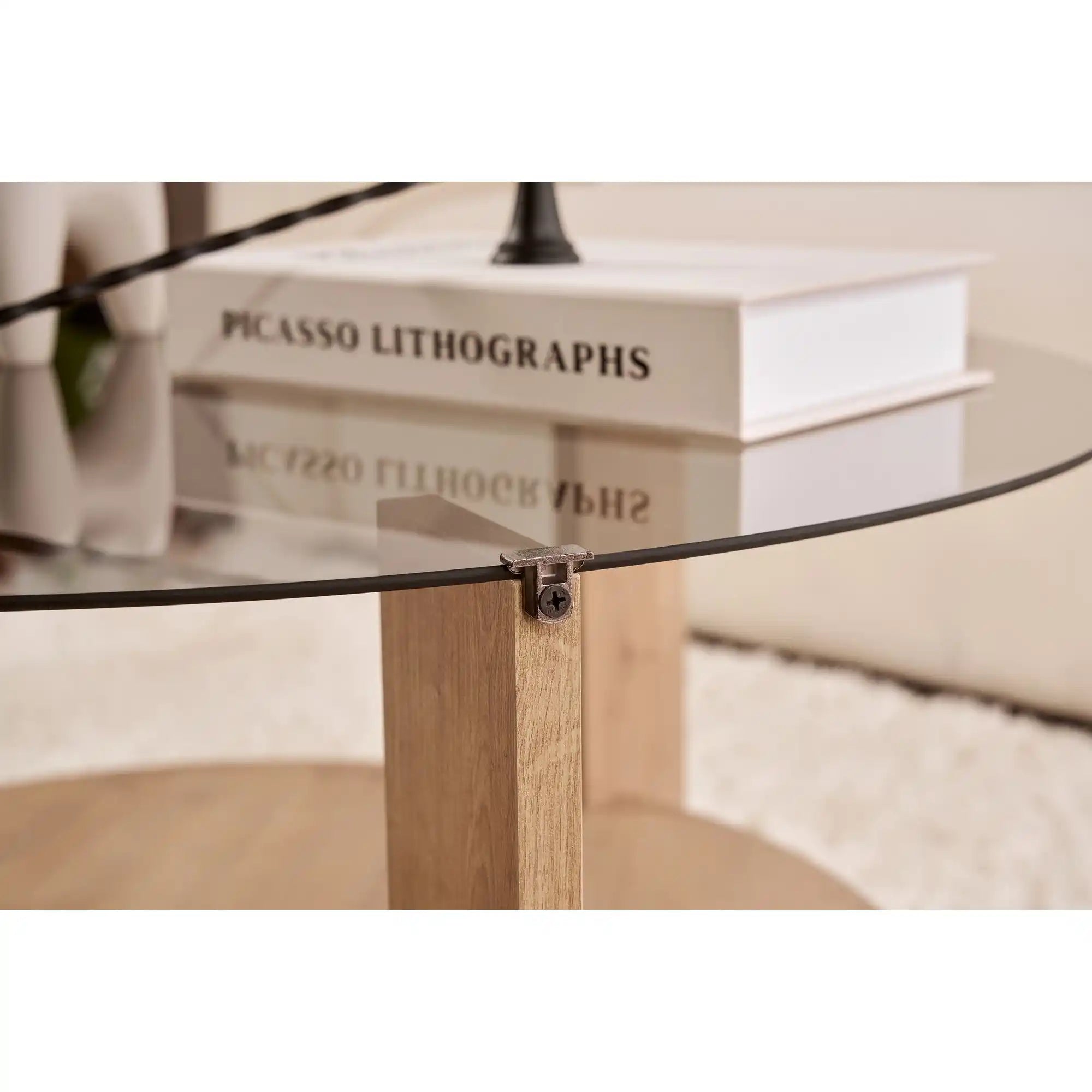 Masuta cafea CLARA, stejar safir/fumuriu, PAL/sticla, 75x75x40 cm