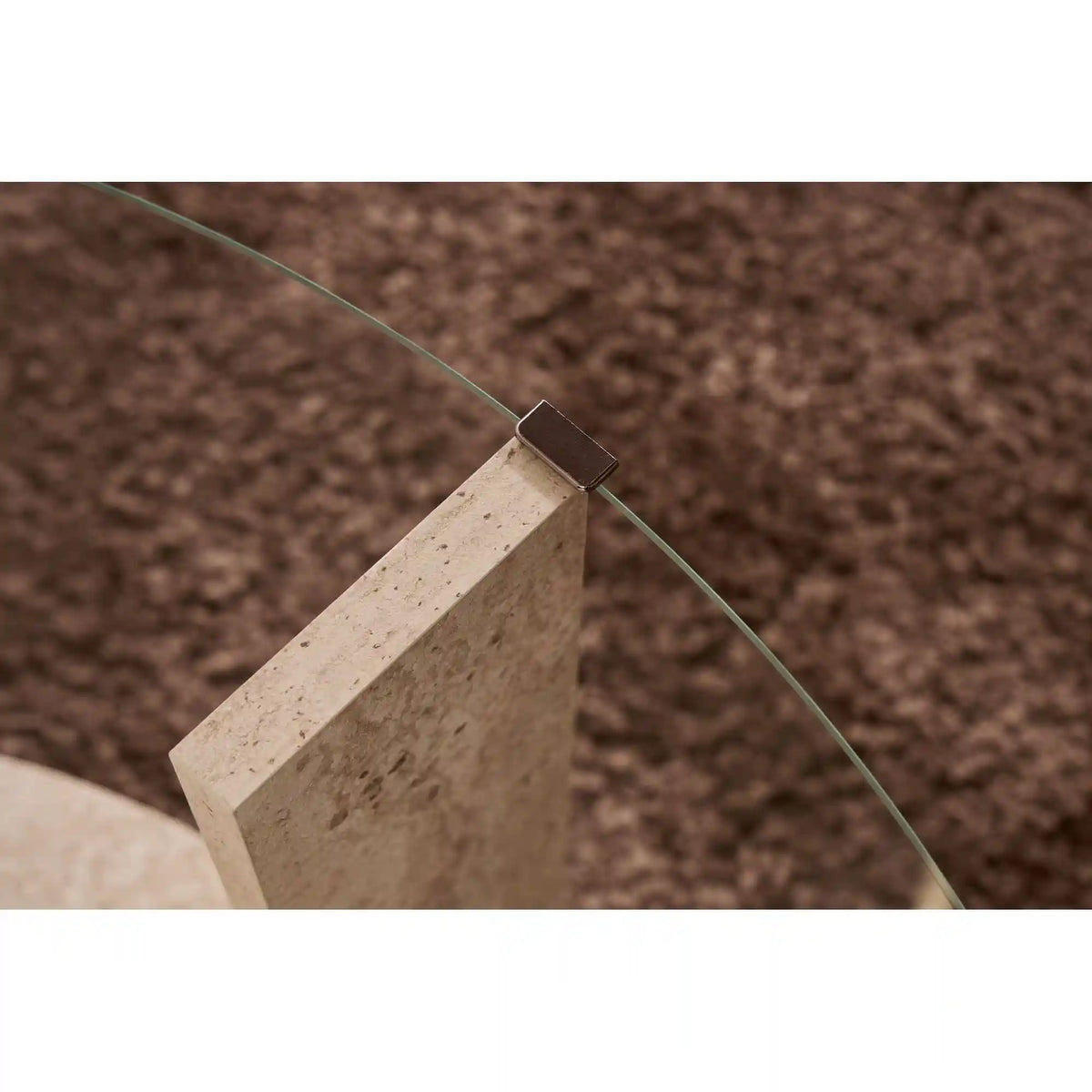 Masuta cafea CLARA, travertin, PAL/sticla, 75x75x40 cm