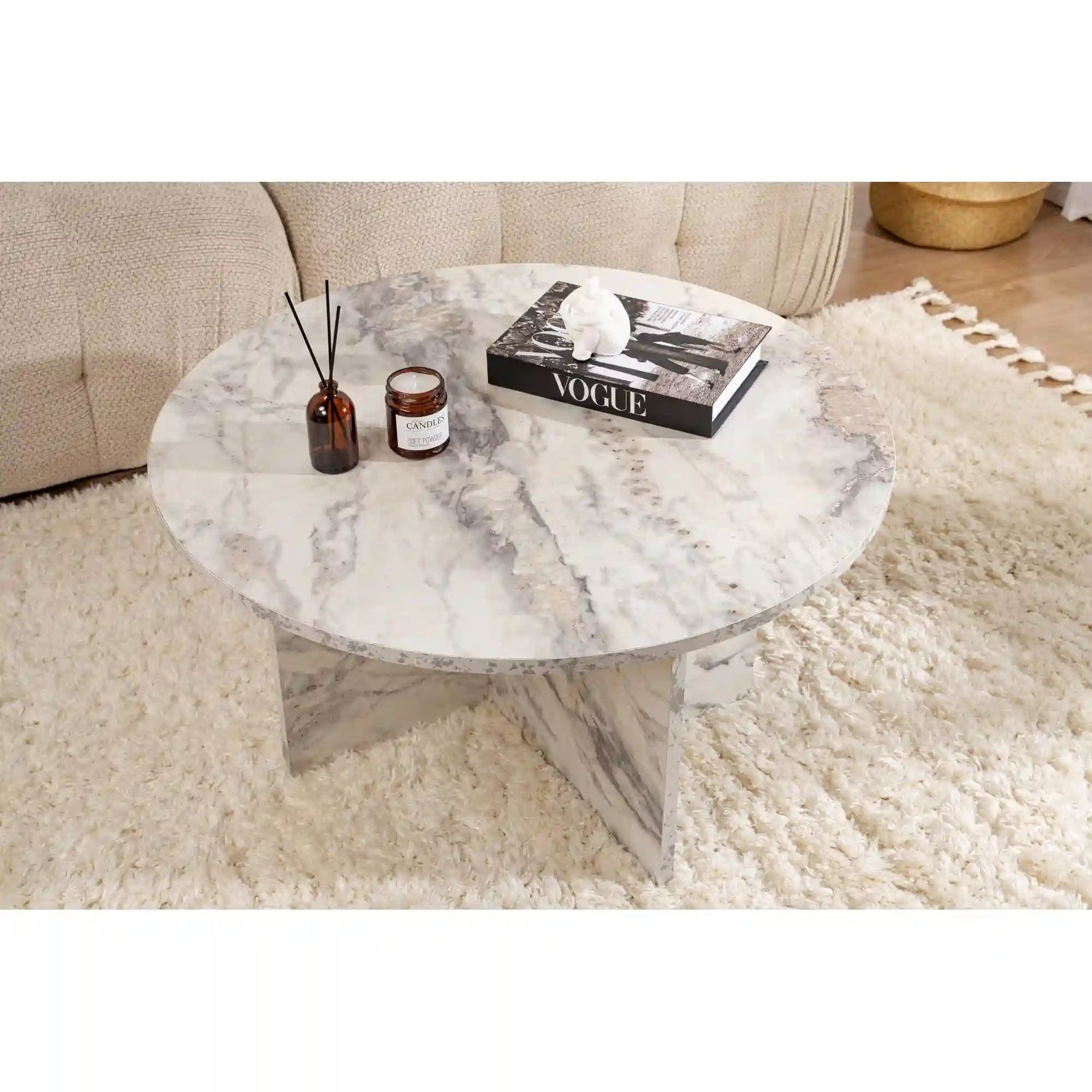 Masuta cafea HARMONI, alb cu efect de marmura, PAL, 80x80x45 cm