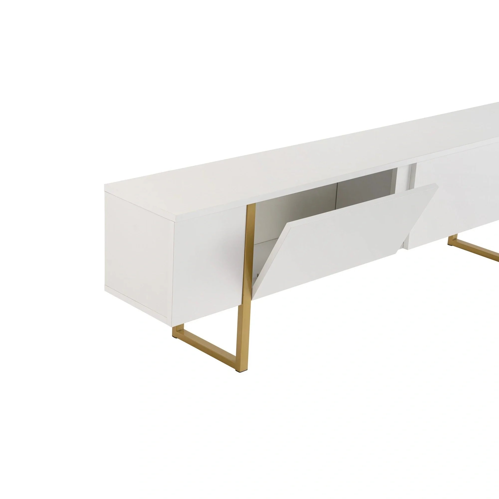 Comoda TV SERENITY, alb/auriu, PAL/metal, 180x30x50 cm