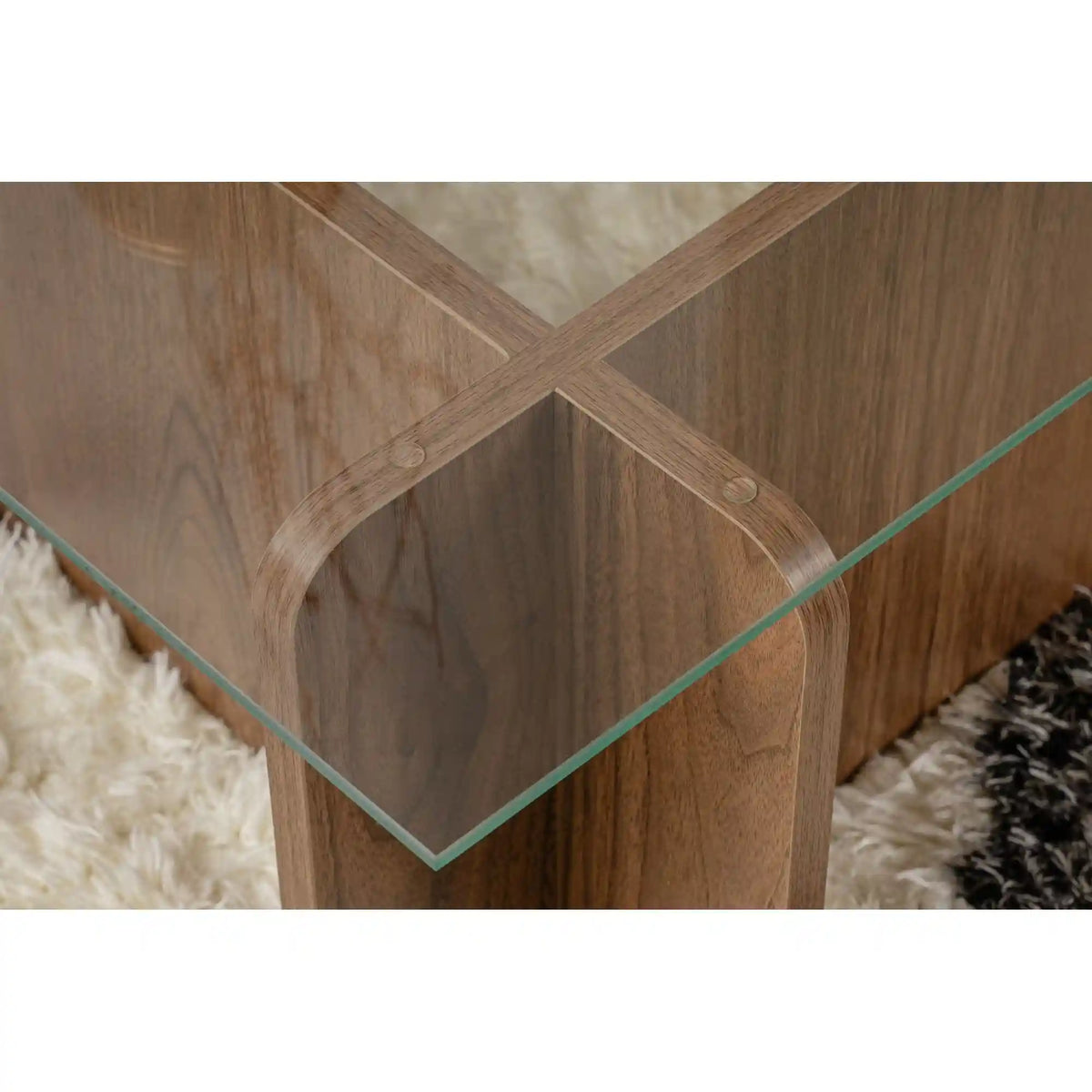 Masuta cafea FLAVIO, nuc/transparent, PAL/sticla, 105x65x30 cm