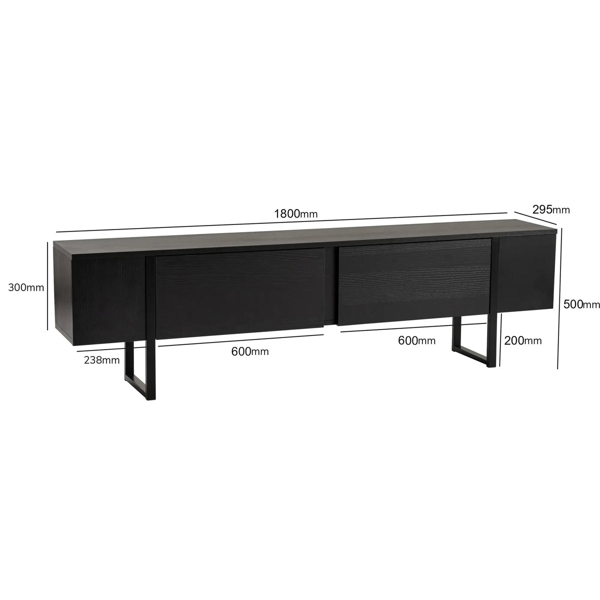 Comoda TV SERENITY, negru, PAL/metal, 180x30x50 cm