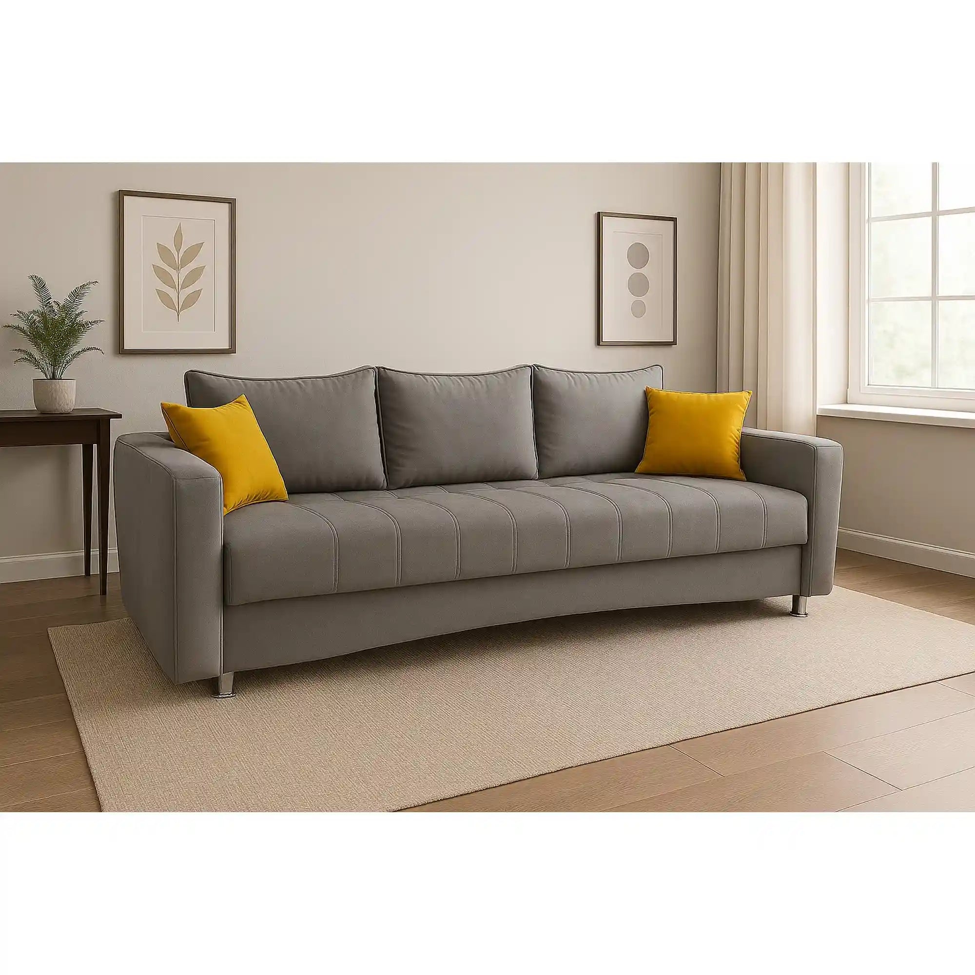 Canapea extensibila ROYAL MATLASAT, stofa clasica gri - Soro 91, cu lada depozitare, 235x105x80 cm