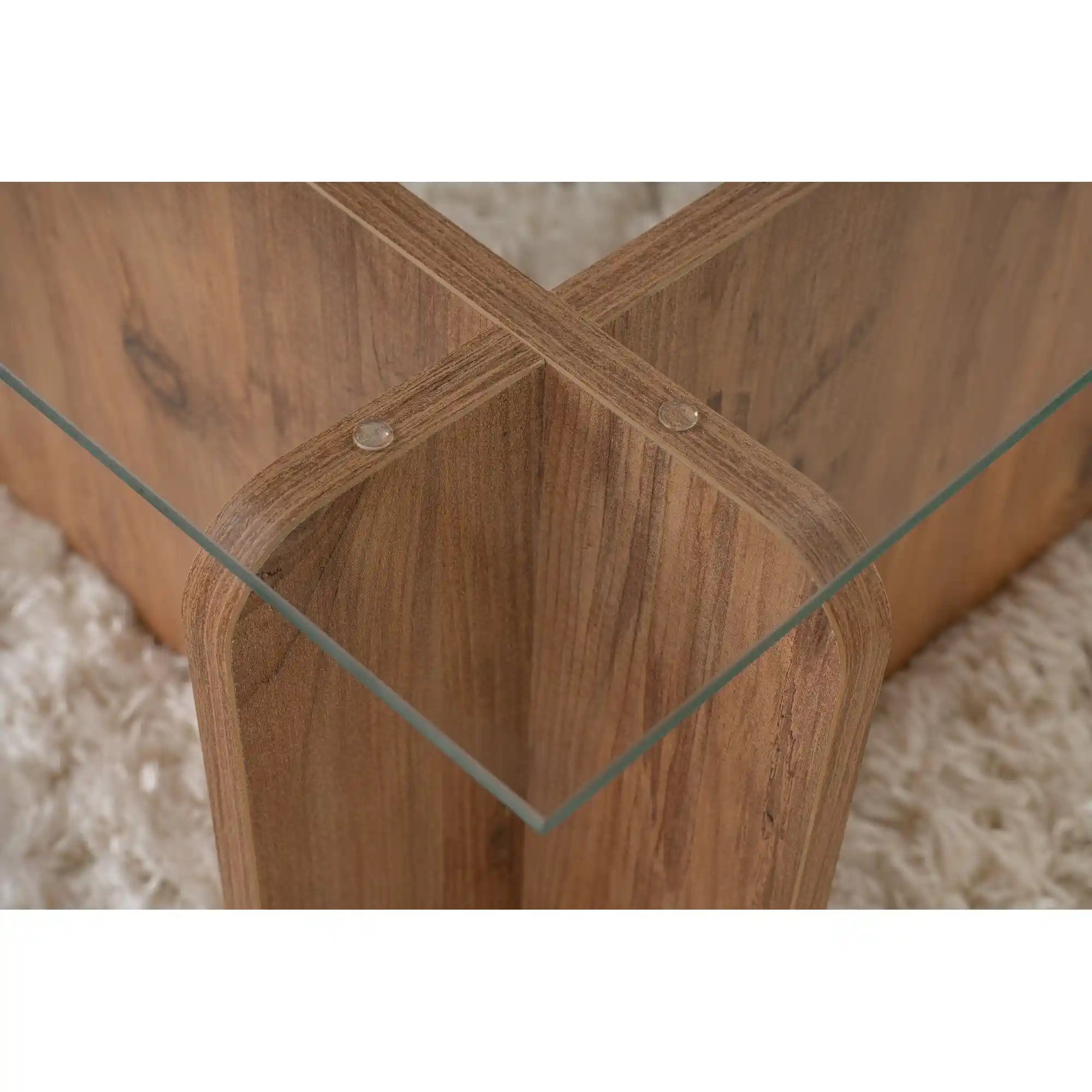 Masuta cafea FLAVIO, pin/transparent, PAL/sticla, 105x65x30 cm