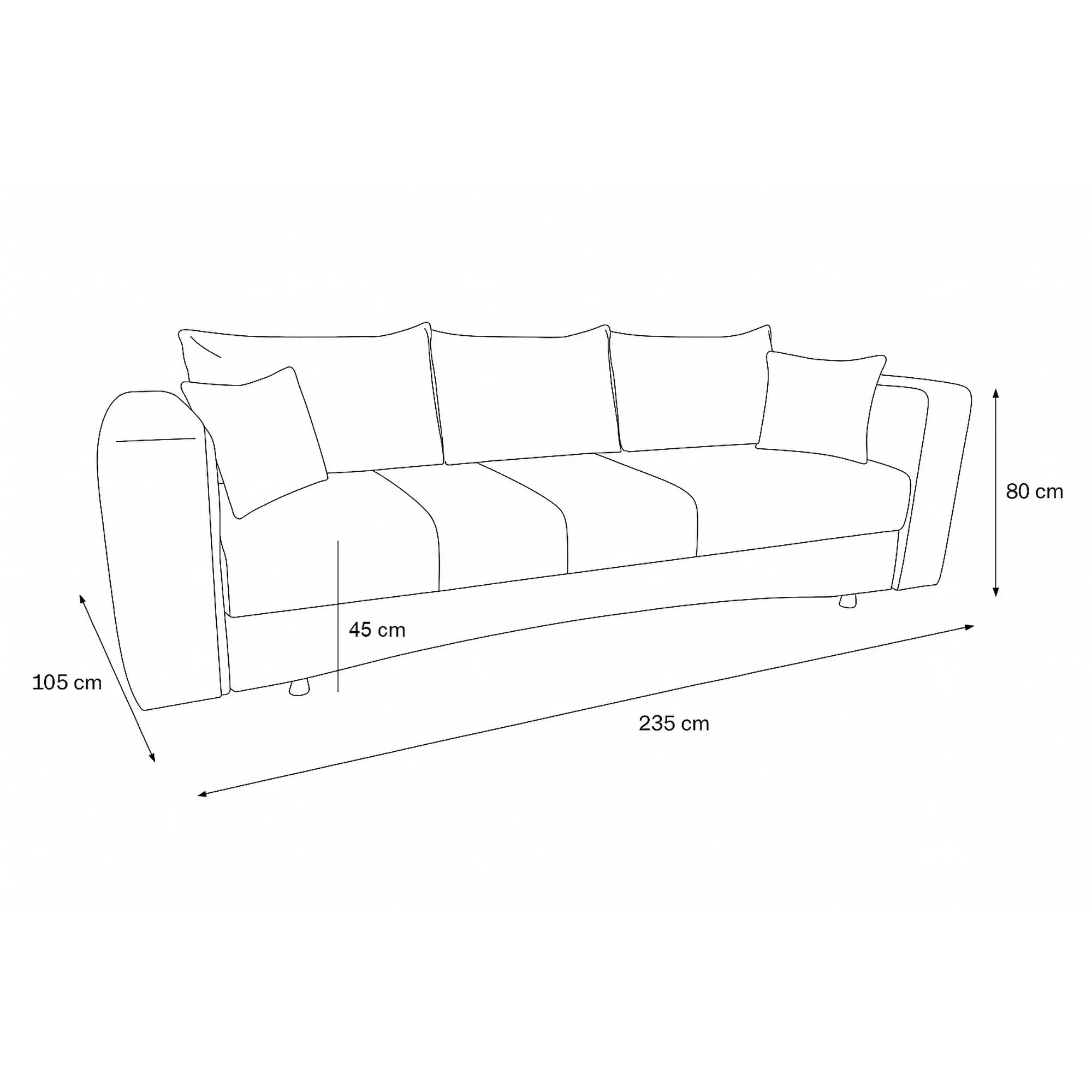 Canapea extensibila ROYAL MATLASAT, stofa clasica gri - Soro 91, cu lada depozitare, 235x105x80 cm