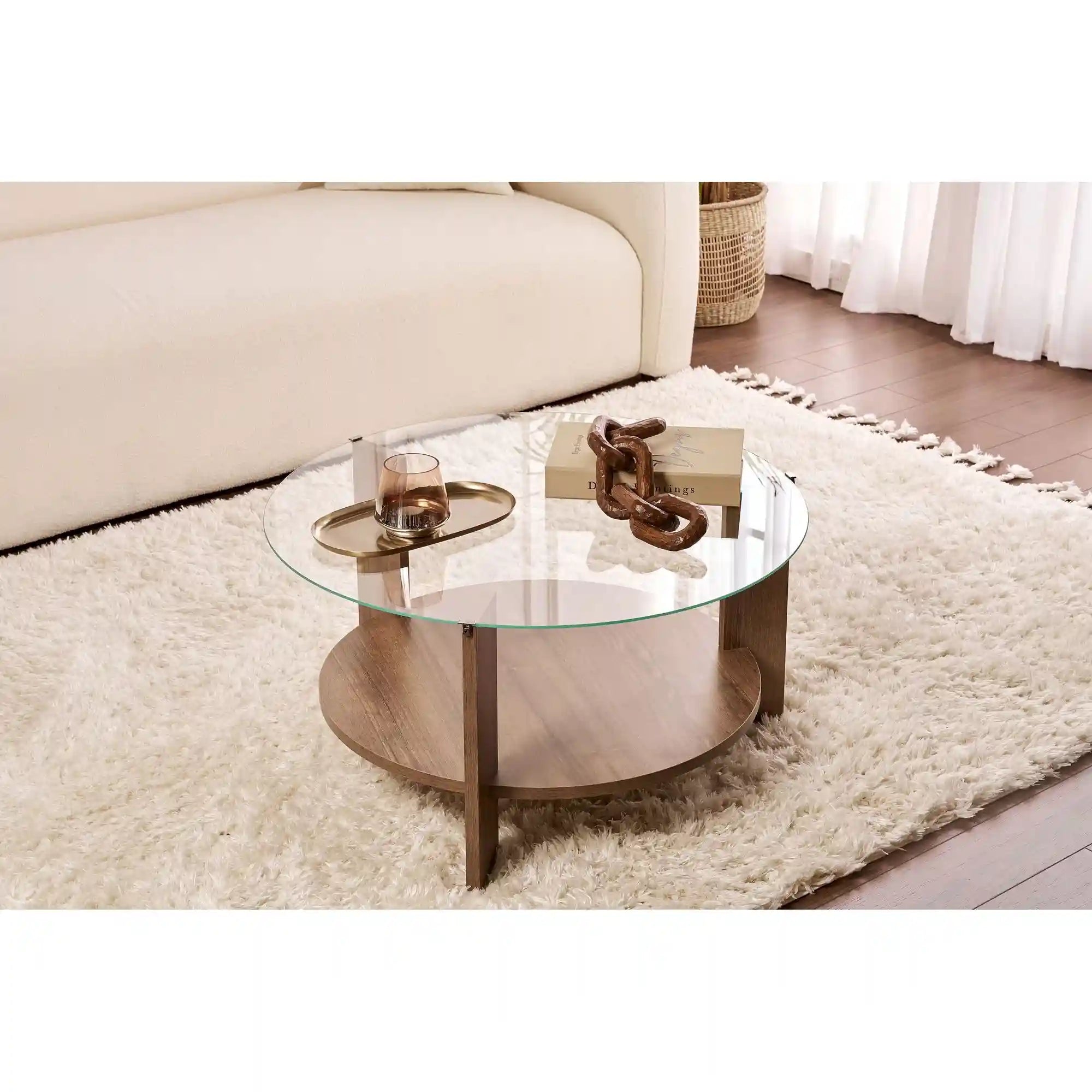 Masuta cafea CLARA, nuc, PAL/sticla, 75x75x40 cm