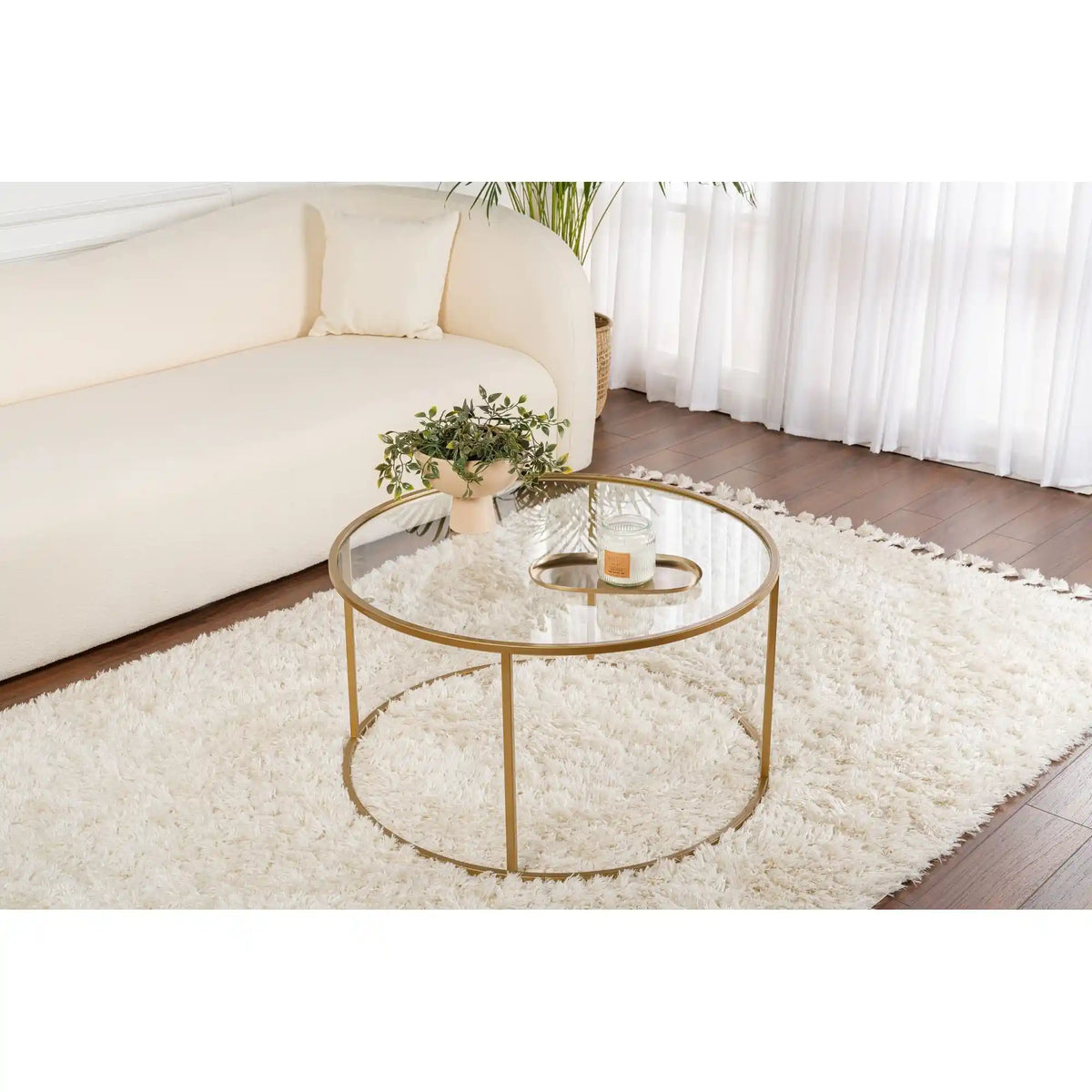 Masuta cafea AURUM, auriu, sticla/metal, 80x80x43 cm