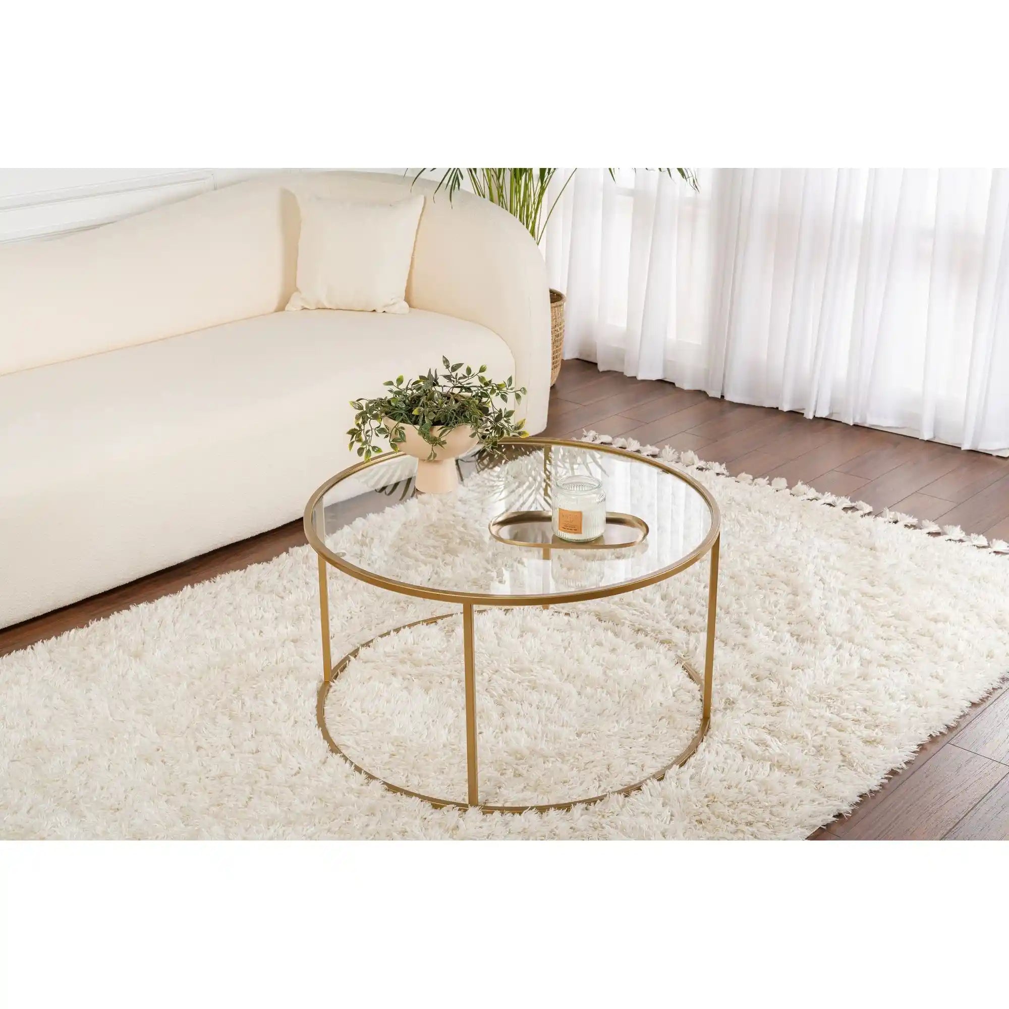 Masuta cafea AURUM, auriu, sticla/metal, 80x80x43 cm