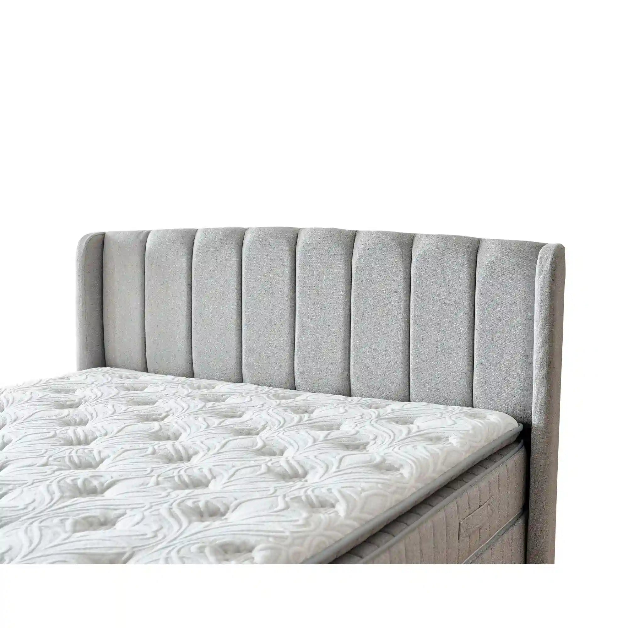 Pat ALEGRA 160x200, stofa gri, cu somiera, spatiu depozitare si saltea