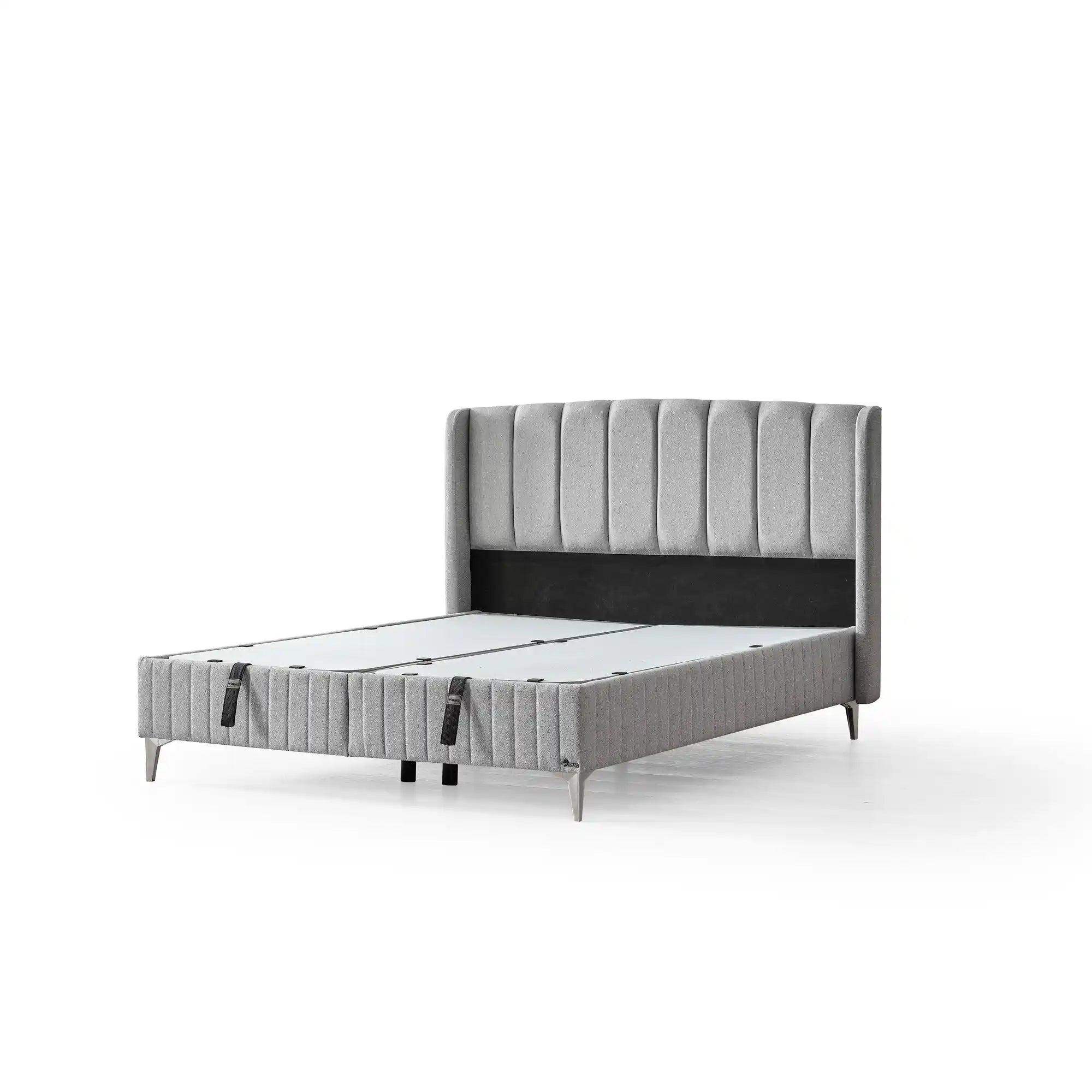 Pat ALEGRA 160x200, stofa gri, cu somiera, spatiu depozitare si saltea