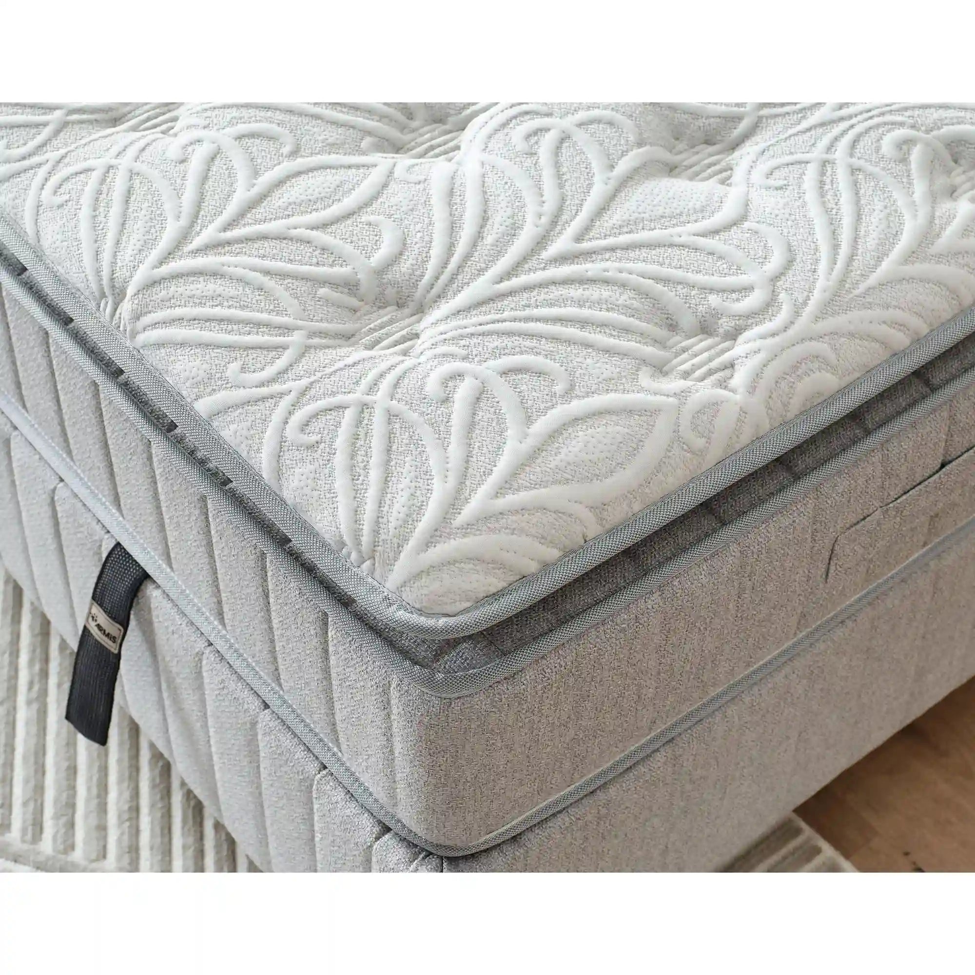 Pat ALEGRA 160x200, stofa gri, cu somiera, spatiu depozitare si saltea