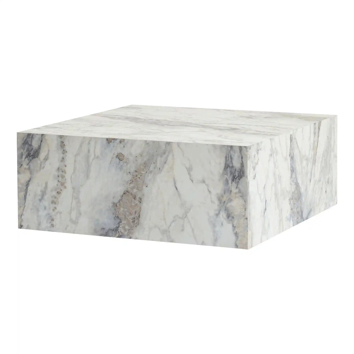 Masuta cafea PRIZMA, alb cu efect de marmura, 90x90x35 cm