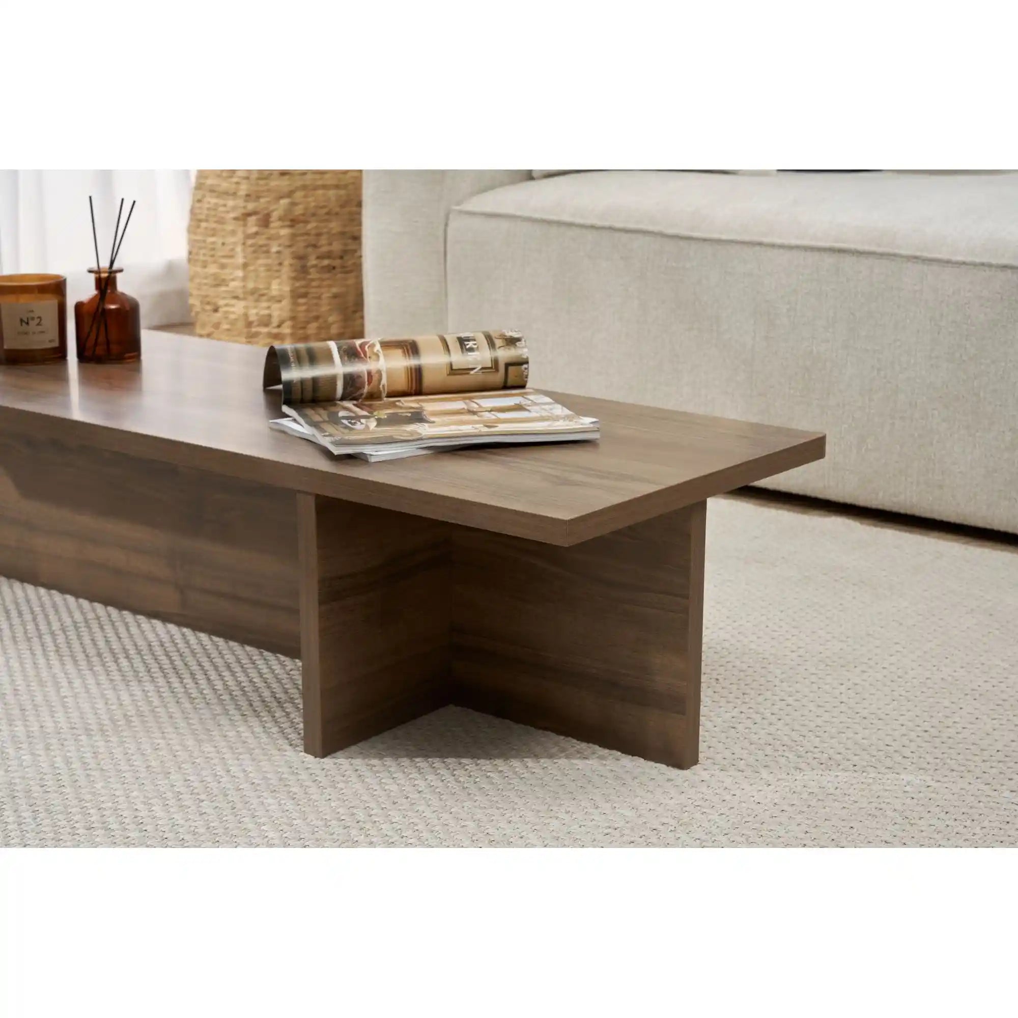 Masuta cafea HARBOR, nuc, PAL, 120x45x30 cm